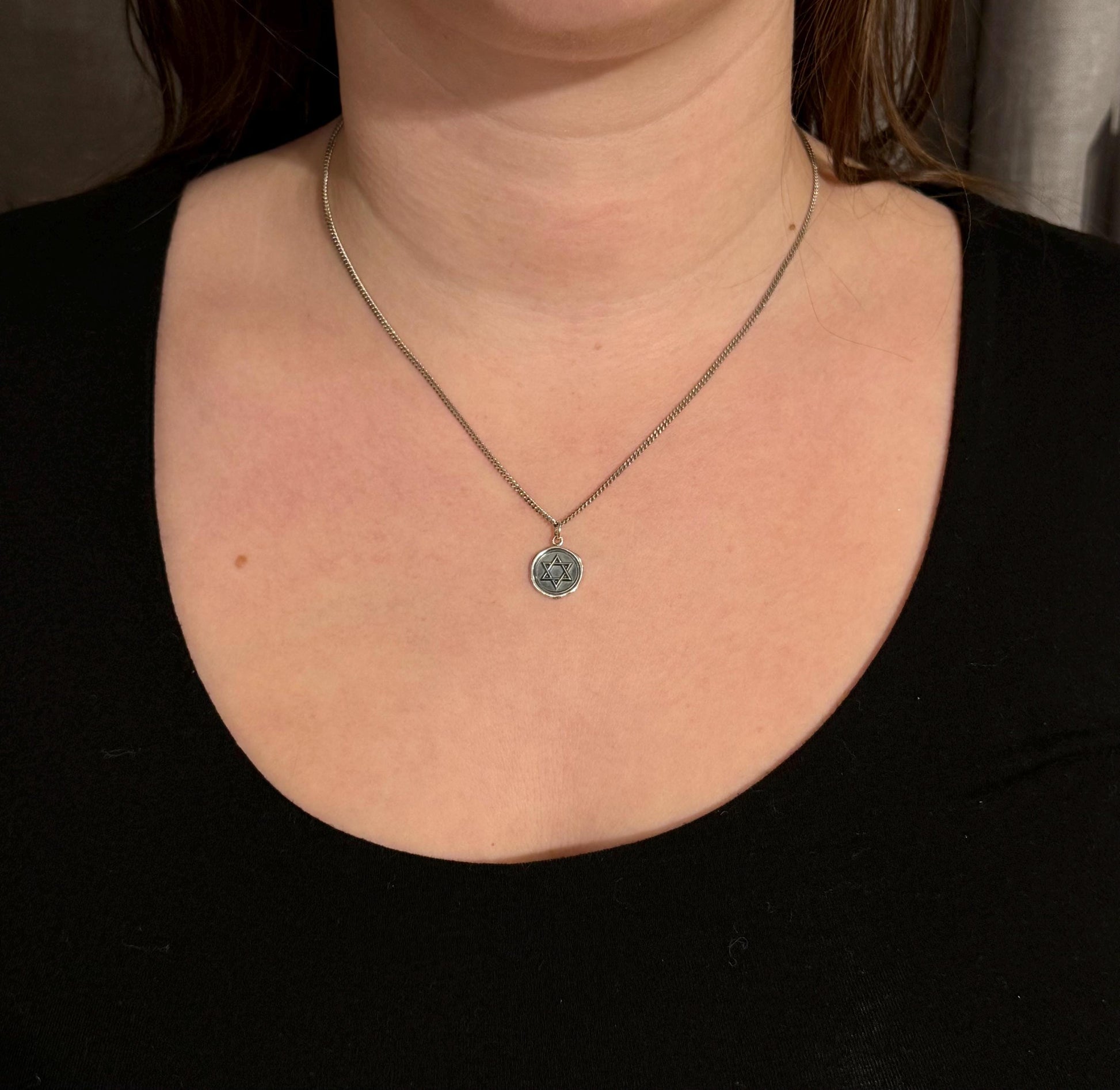 Silver Star David Necklace | Jewish Star Pendant | Magen David Necklace | Wax Seal Imprint Jewish Star | Rustic Judaic Necklace