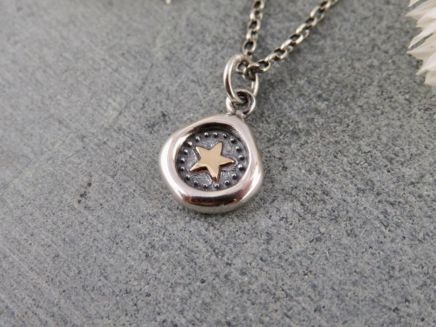 Sterling Star Necklace | Rustic Star Necklace | Silver Gold Star | Star Wax Seal | Mixed Metal Star | Framed Star Coin
