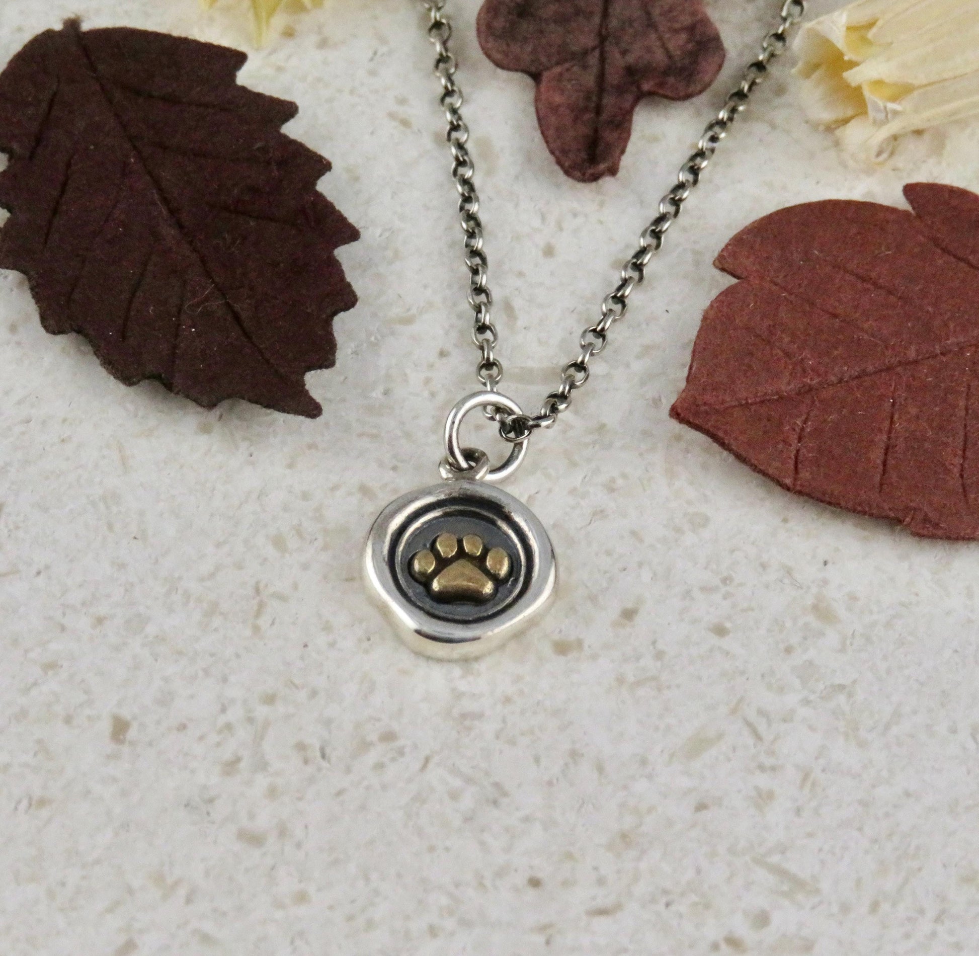 Sterling Paw Print Necklace | Animal Paw Wax Seal | Silver Gold Paw Charm | Love Animals | Animal Paw Necklace | Animal Rights Necklace