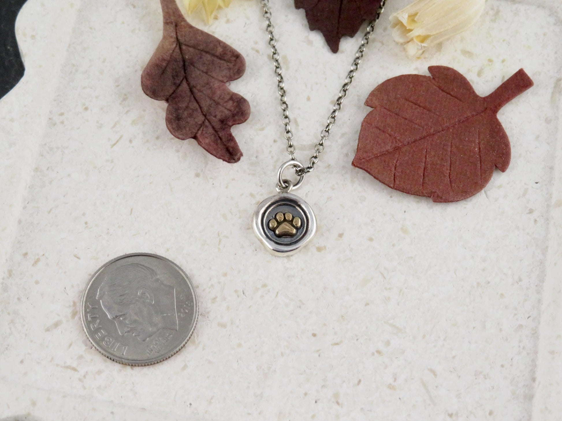 Sterling Paw Print Necklace | Animal Paw Wax Seal | Silver Gold Paw Charm | Love Animals | Animal Paw Necklace | Animal Rights Necklace