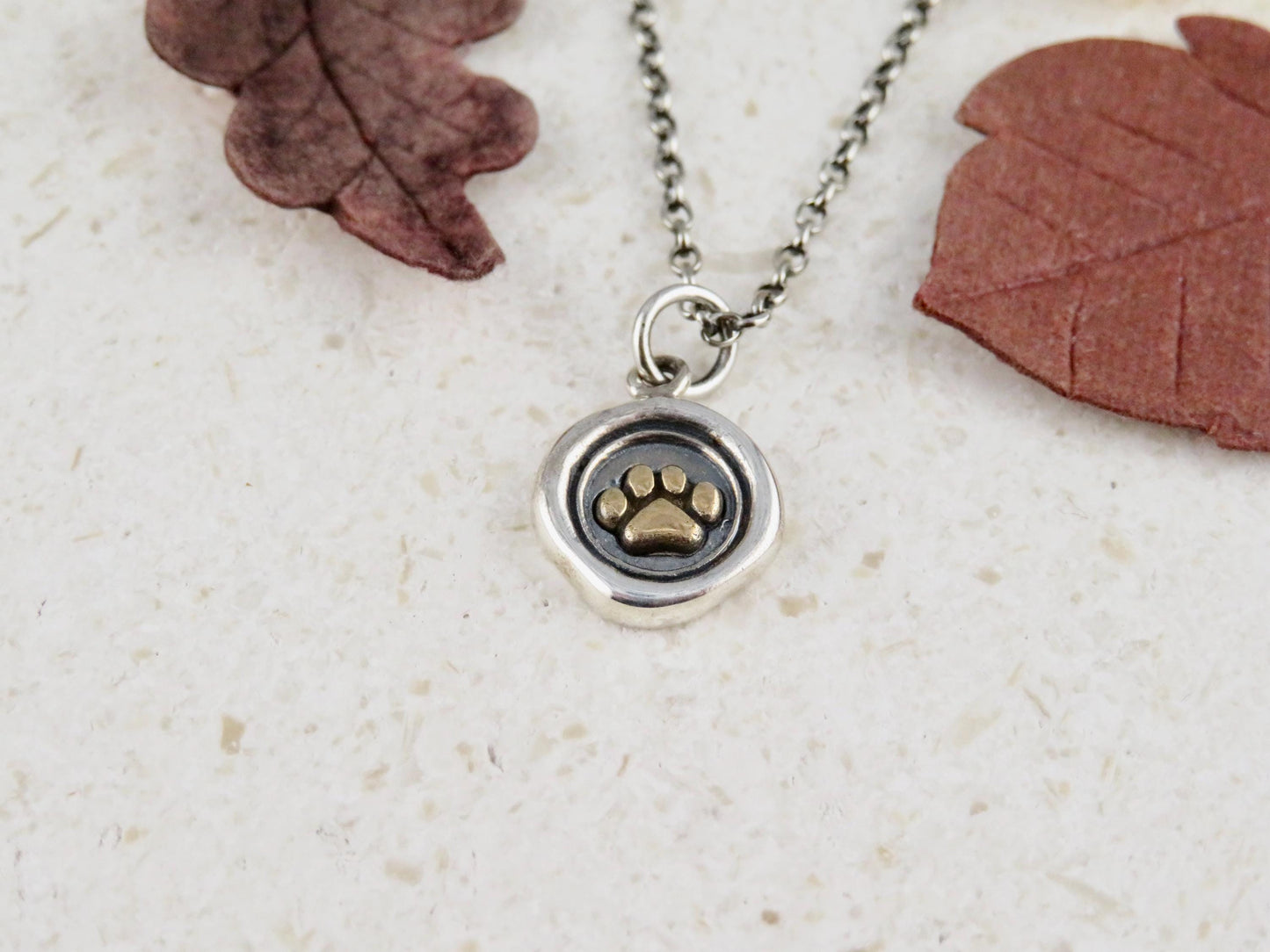 Sterling Paw Print Necklace | Animal Paw Wax Seal | Silver Gold Paw Charm | Love Animals | Animal Paw Necklace | Animal Rights Necklace