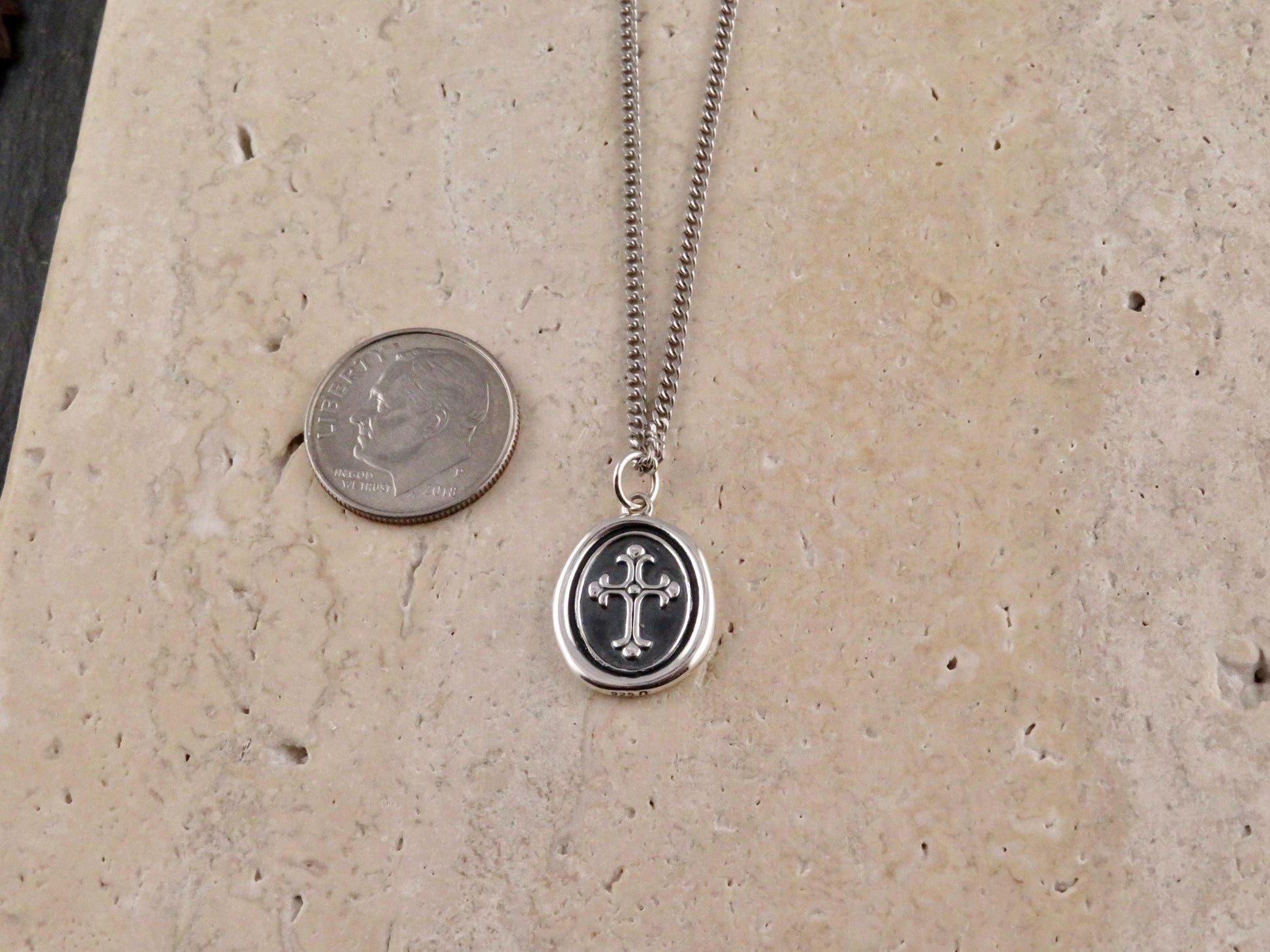 Sterling Cross Medallion | Silver Cross Pendant | Imprint Cross Charm | Wax Seal Cross Necklace | Vintage Style Cross | Unisex Cross