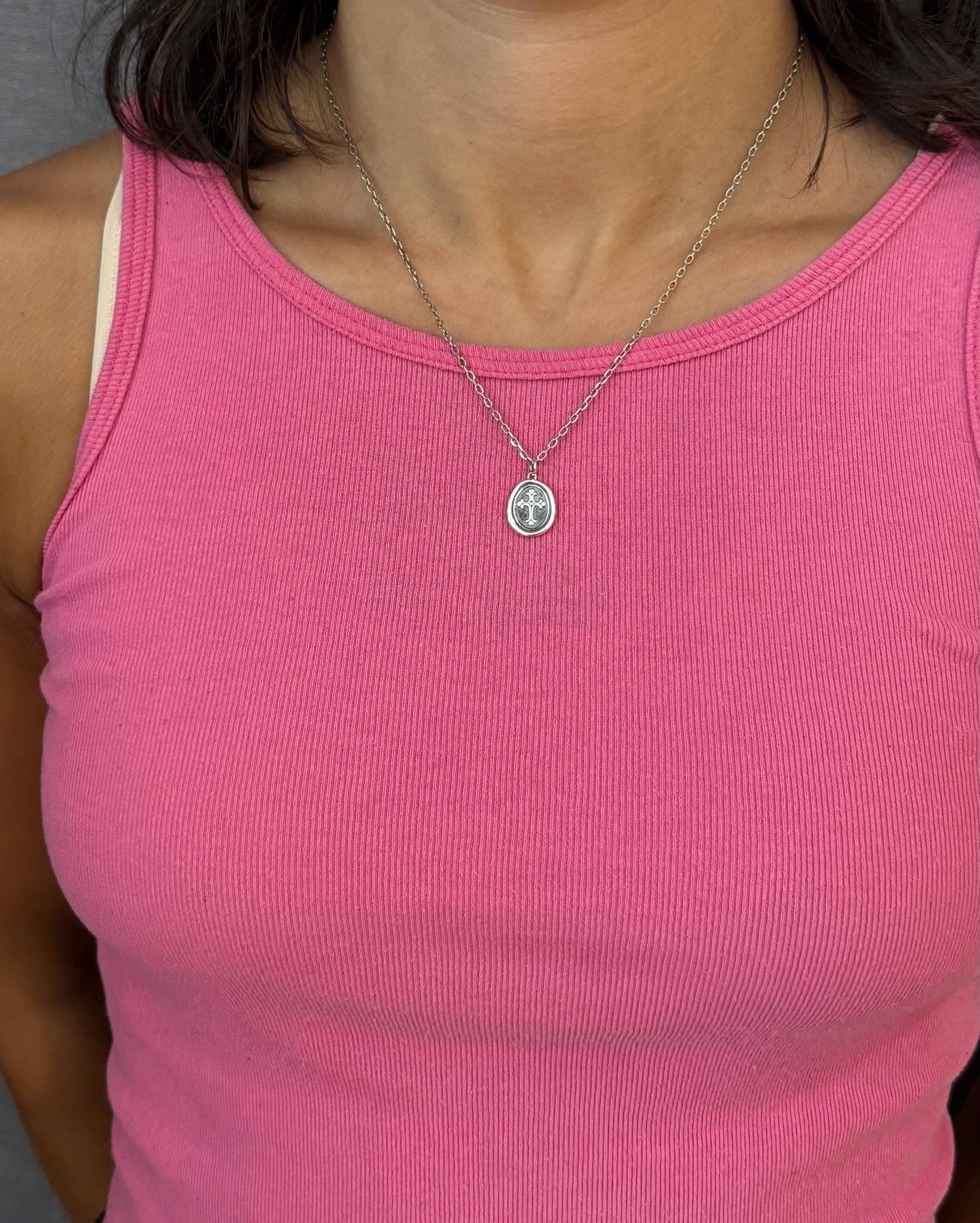 Sterling Cross Medallion | Silver Cross Pendant | Imprint Cross Charm | Wax Seal Cross Necklace | Vintage Style Cross | Unisex Cross