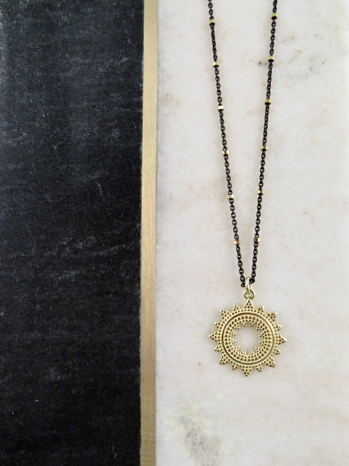 Mixed Metal Starburst Pendant | Gold Sunburst Medallion | Two Toned Geometric Necklace | Contrast Pendant