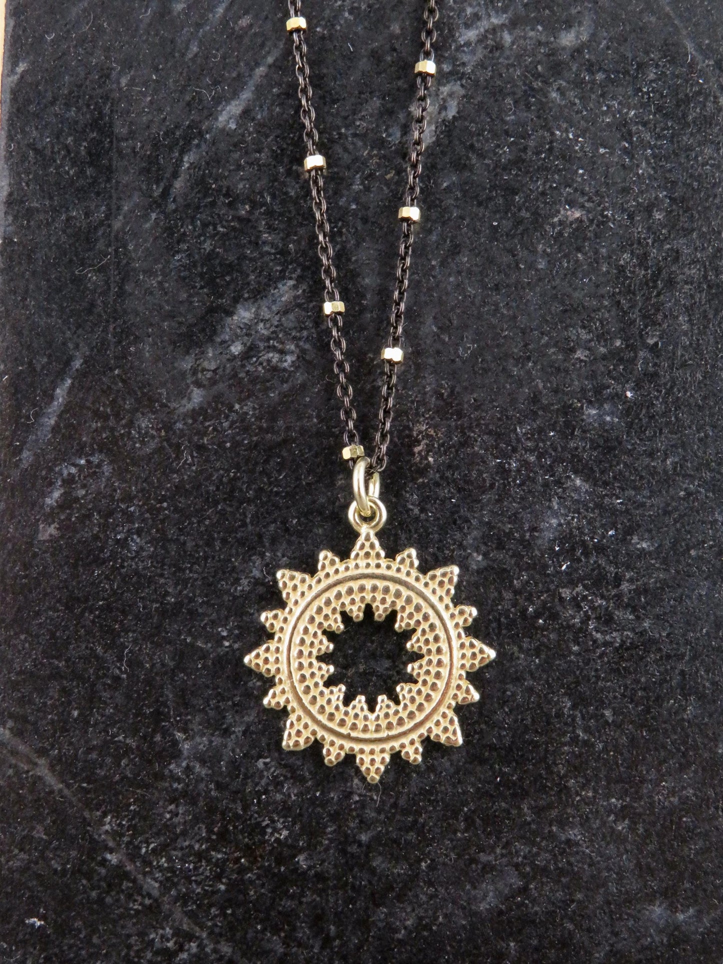 Mixed Metal Starburst Pendant | Gold Sunburst Medallion | Two Toned Geometric Necklace | Contrast Pendant