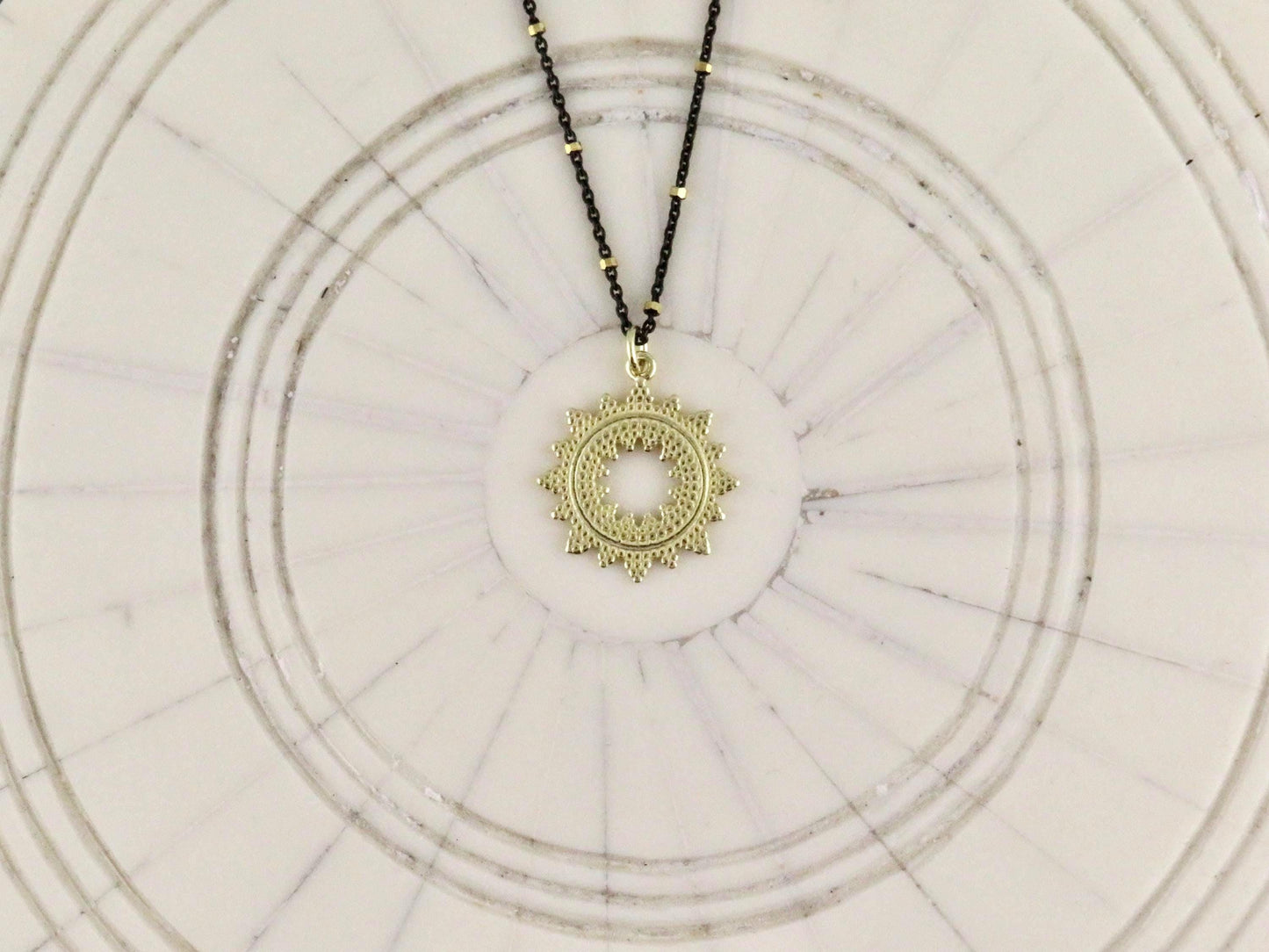 Mixed Metal Starburst Pendant | Gold Sunburst Medallion | Two Toned Geometric Necklace | Contrast Pendant