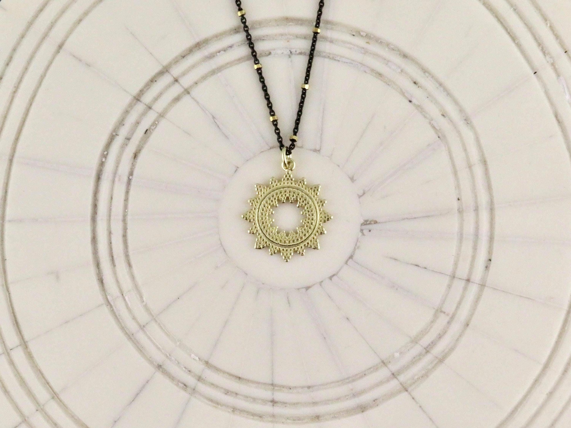 Mixed Metal Starburst Pendant | Gold Sunburst Medallion | Two Toned Geometric Necklace | Contrast Pendant