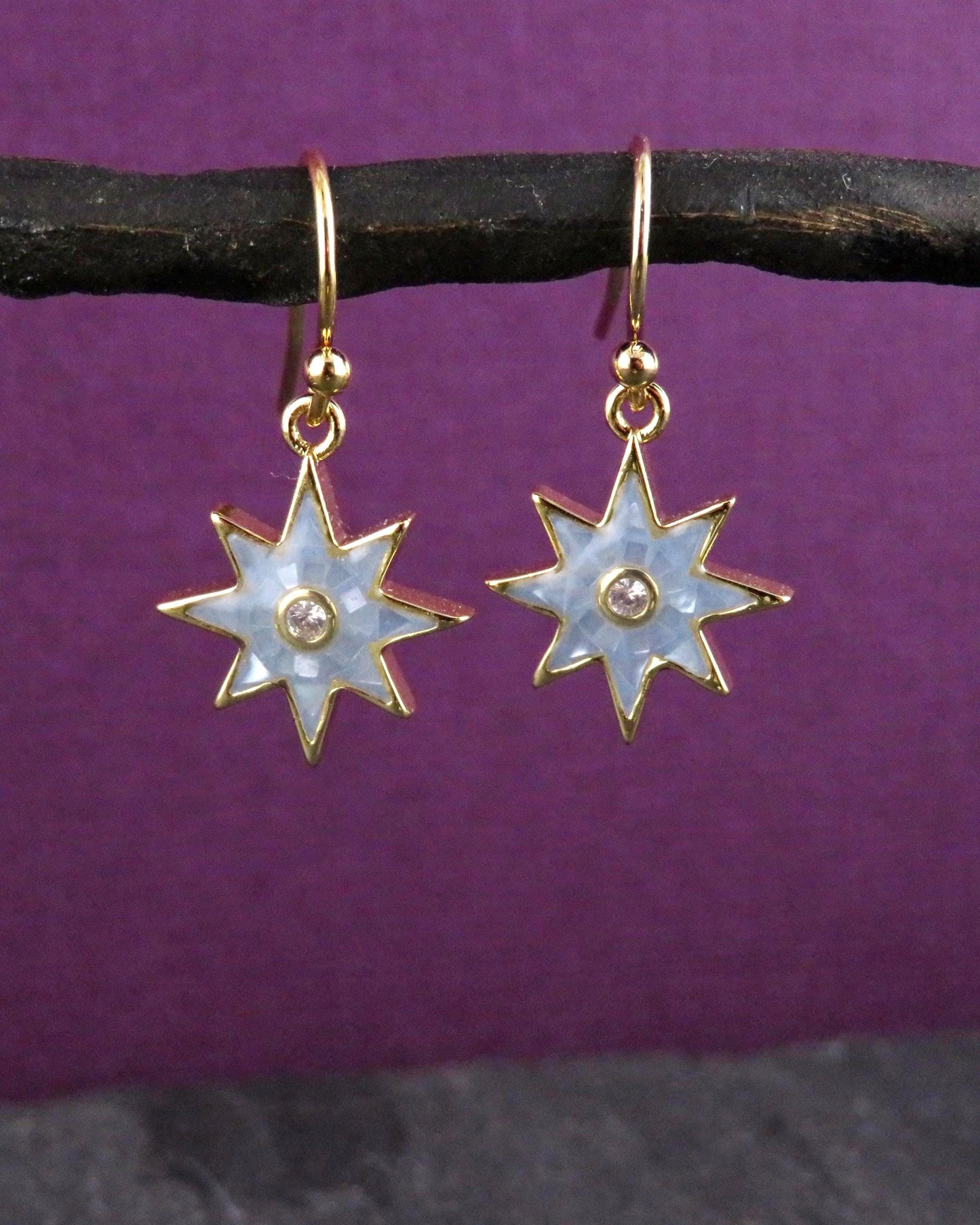 Gold Star Earrings | Mosaic Pearl Earrings | Mother of Pearl Earrings | Blue Pearl Earrings | Opalescent Earrings