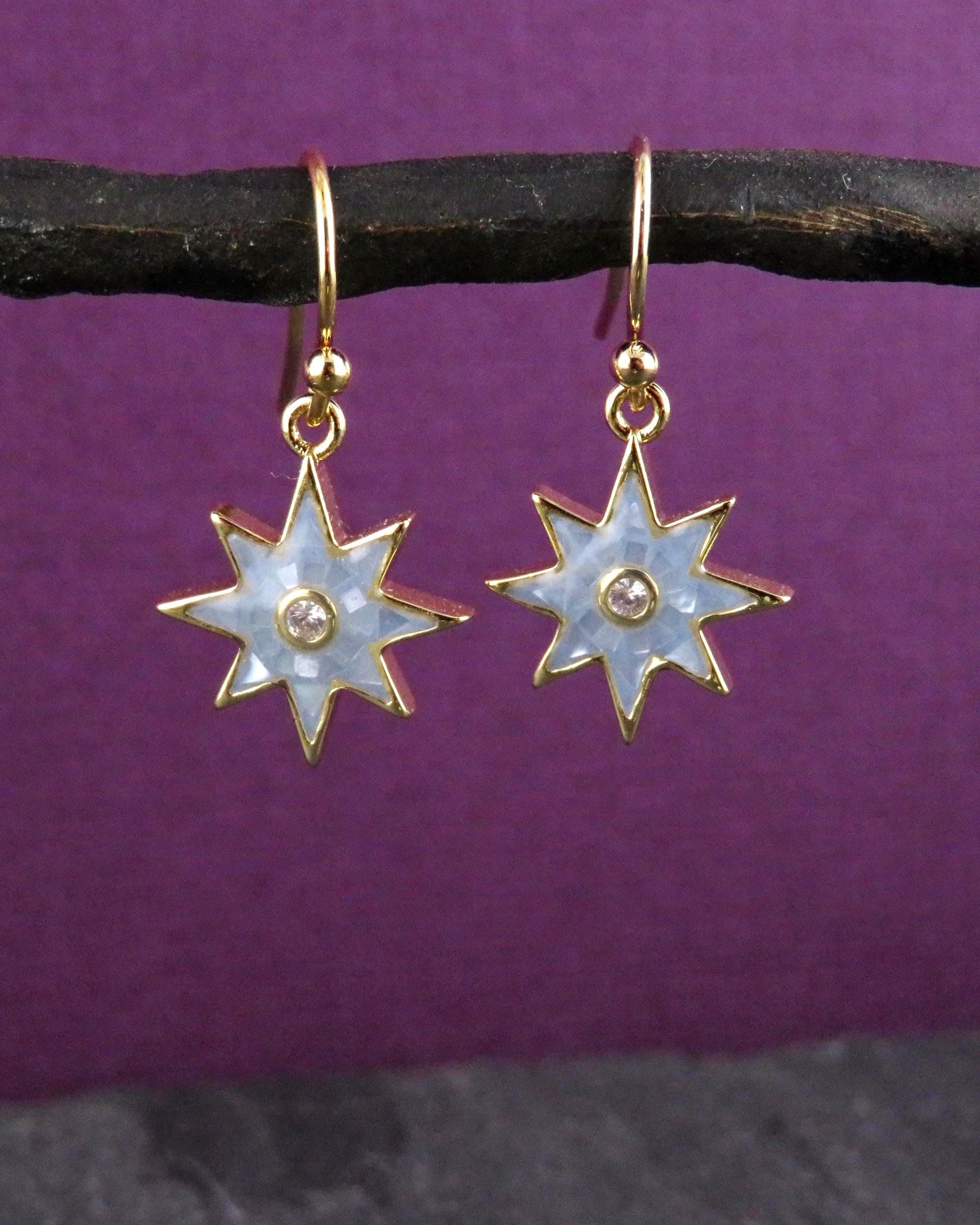 Gold Star Earrings | Mosaic Pearl Earrings | Mother of Pearl Earrings | Blue Pearl Earrings | Opalescent Earrings