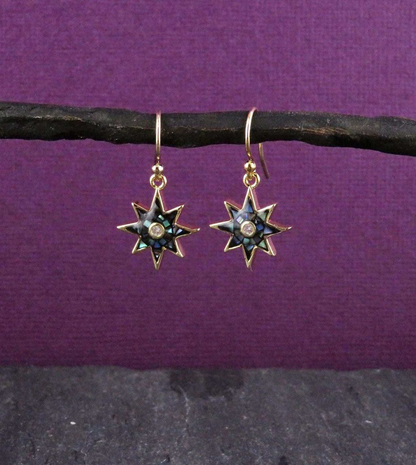 Gold Star Earrings | Mosaic Pearl Earrings | Mother of Pearl Earrings | Blue Pearl Earrings | Opalescent Earrings