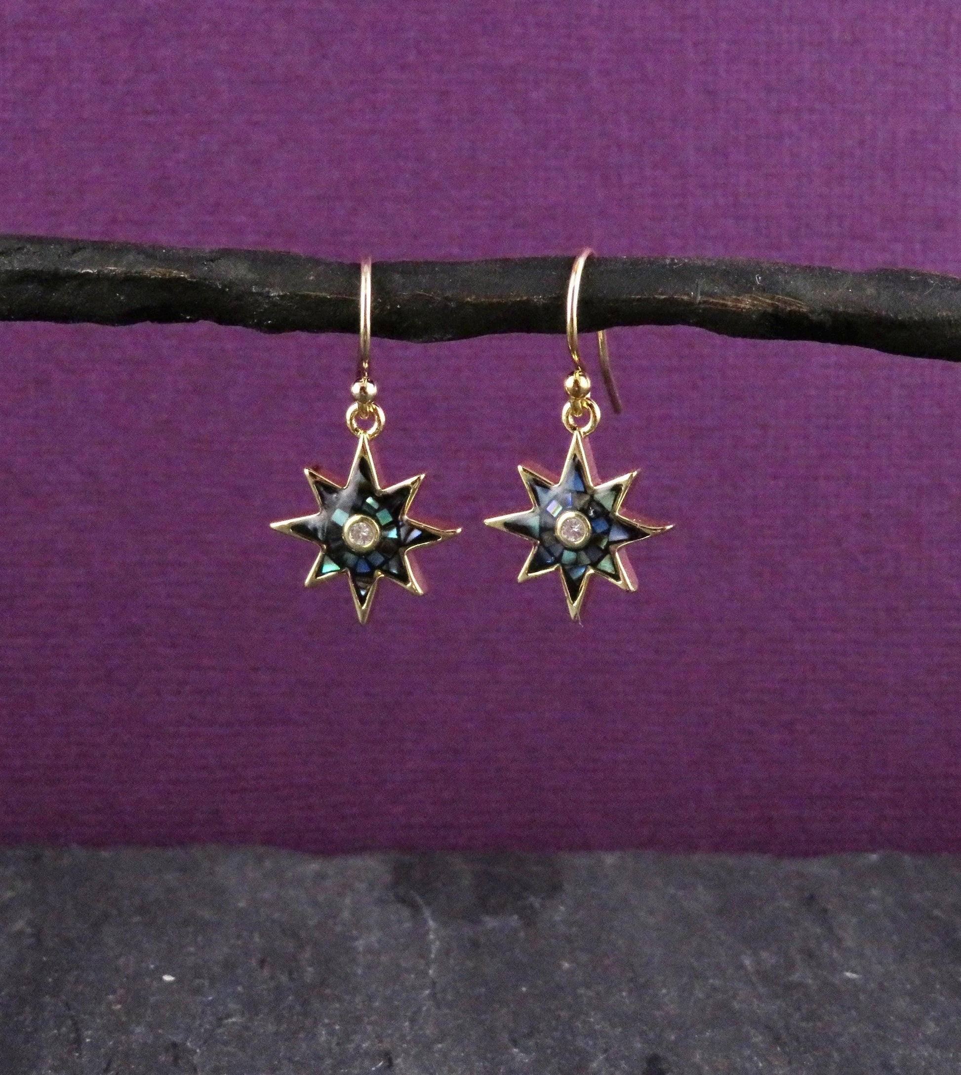 Gold Star Earrings | Mosaic Pearl Earrings | Mother of Pearl Earrings | Blue Pearl Earrings | Opalescent Earrings