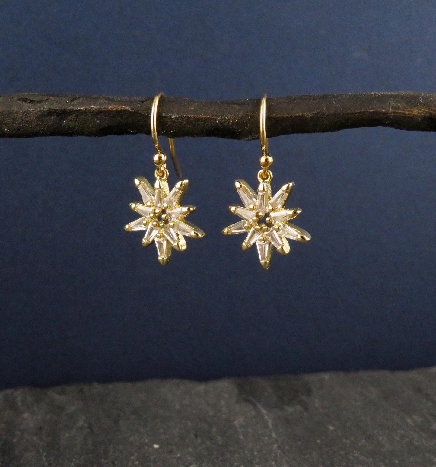 Sparkly Star Earrings | Gold CZ Earrings | Gold Starbursts | Crystal Gold Filled Earrings