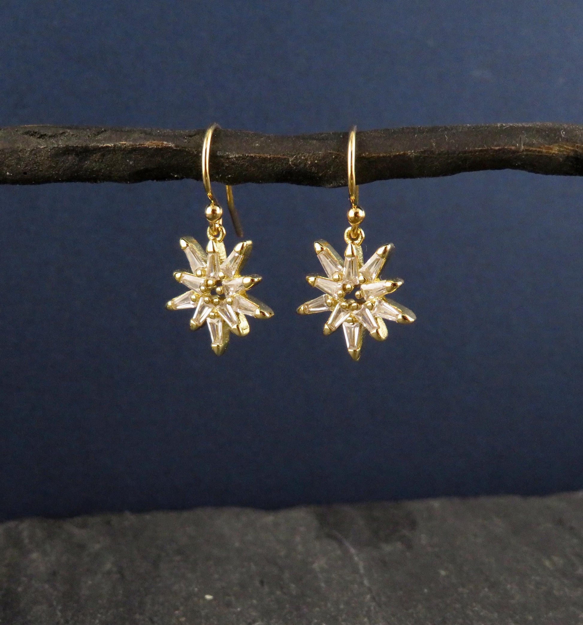 Sparkly Star Earrings | Gold CZ Earrings | Gold Starbursts | Crystal Gold Filled Earrings