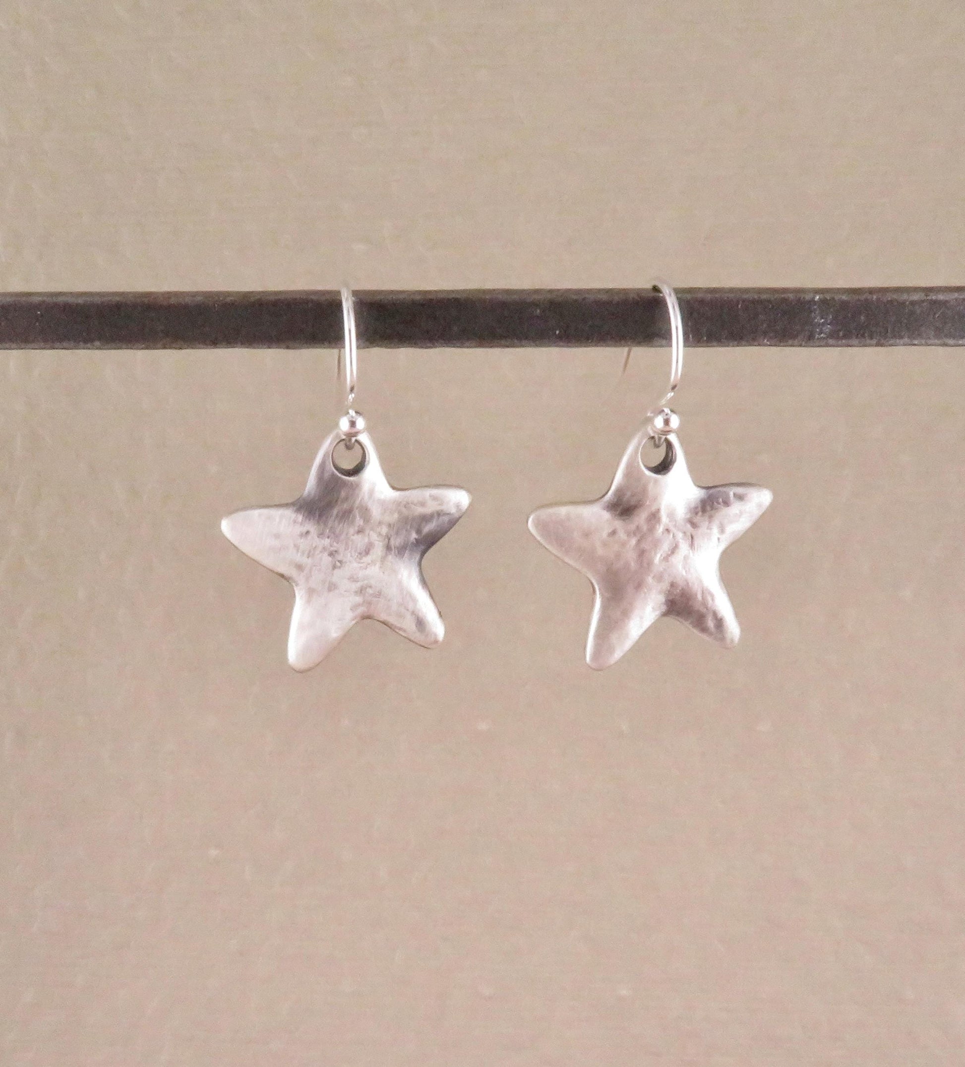 Hammered Silver Star Earrings