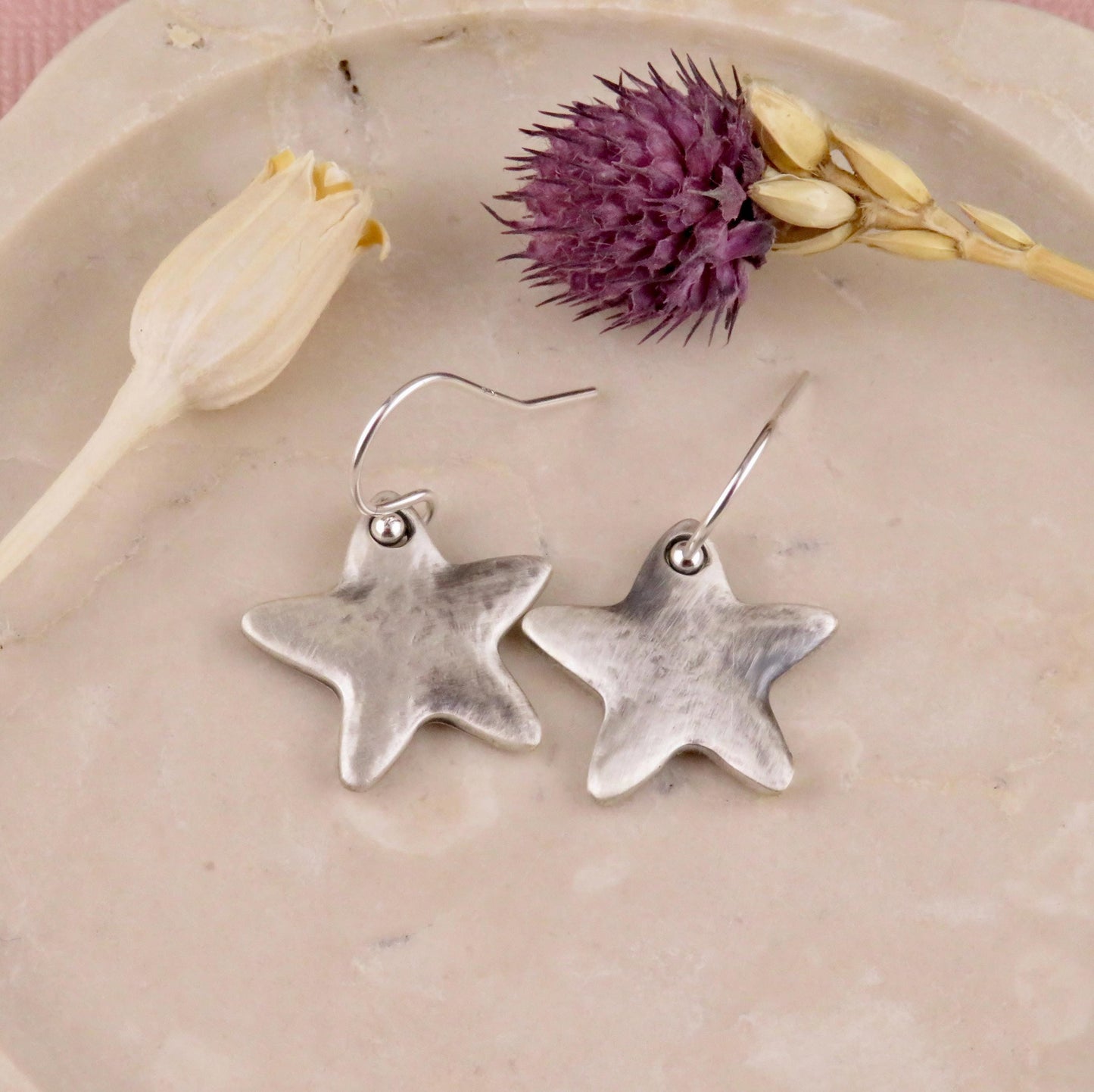 Hammered Silver Star Earrings