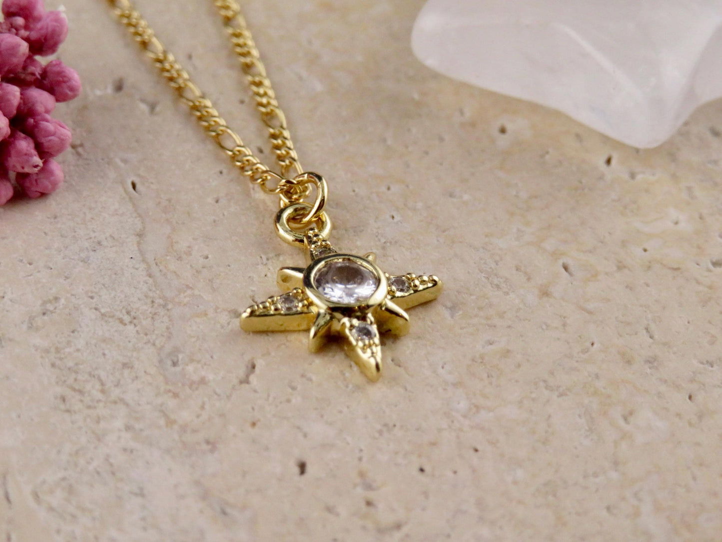 Gold Star Necklace | Sparkly CZ Star Necklace | North Star Pendant | Crystal Star Gold