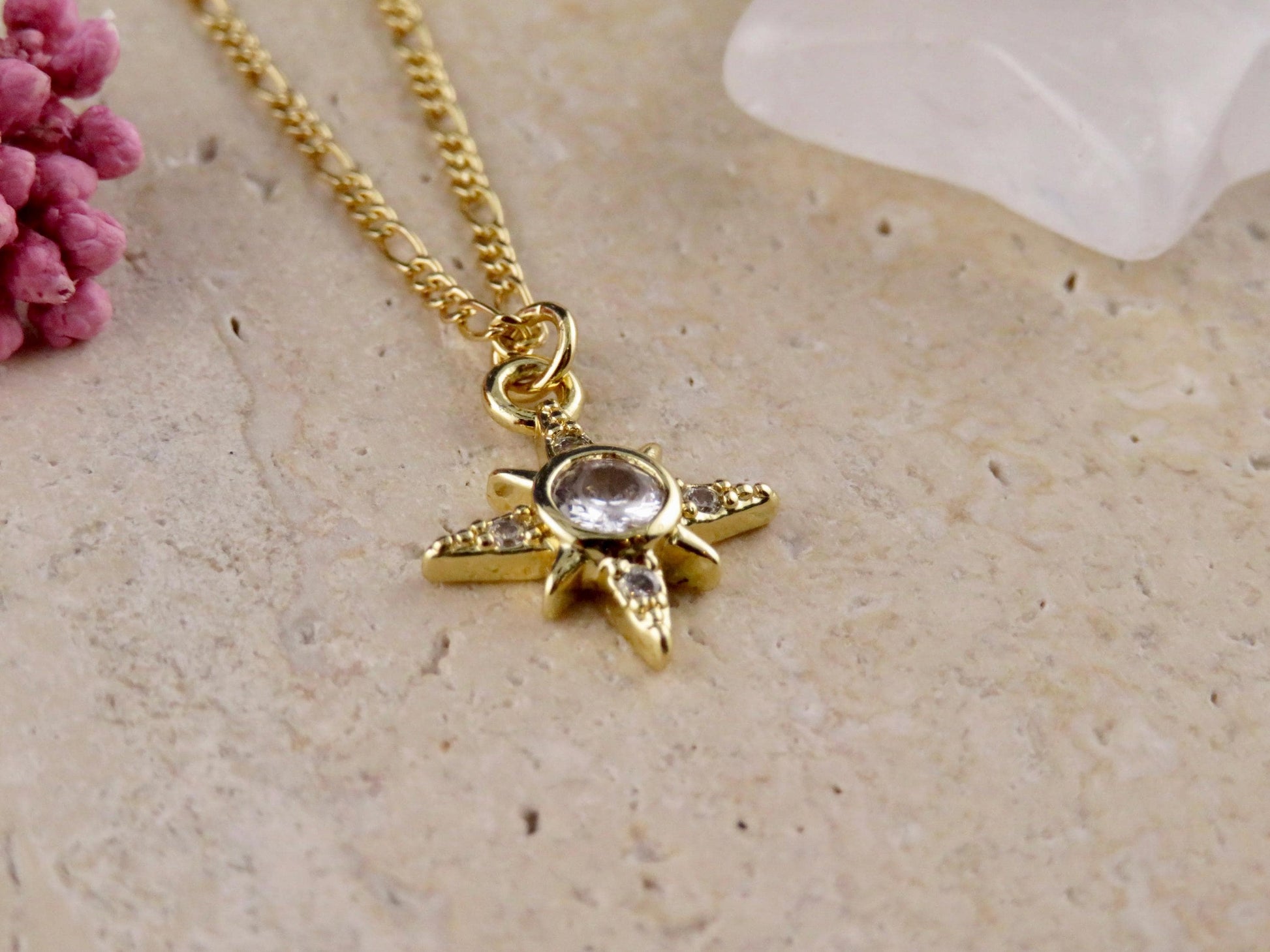 Gold Star Necklace | Sparkly CZ Star Necklace | North Star Pendant | Crystal Star Gold
