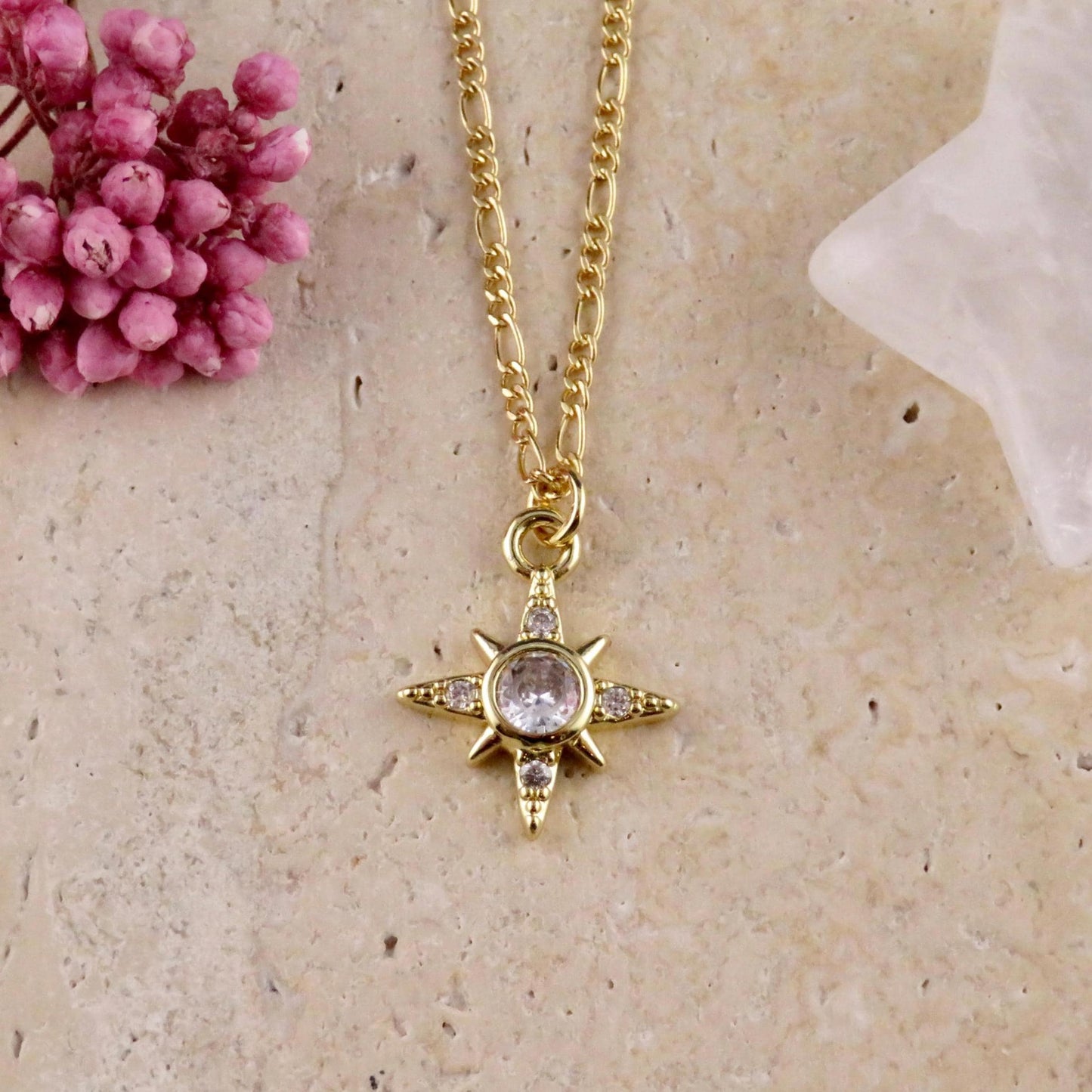 Gold Star Necklace | Sparkly CZ Star Necklace | North Star Pendant | Crystal Star Gold
