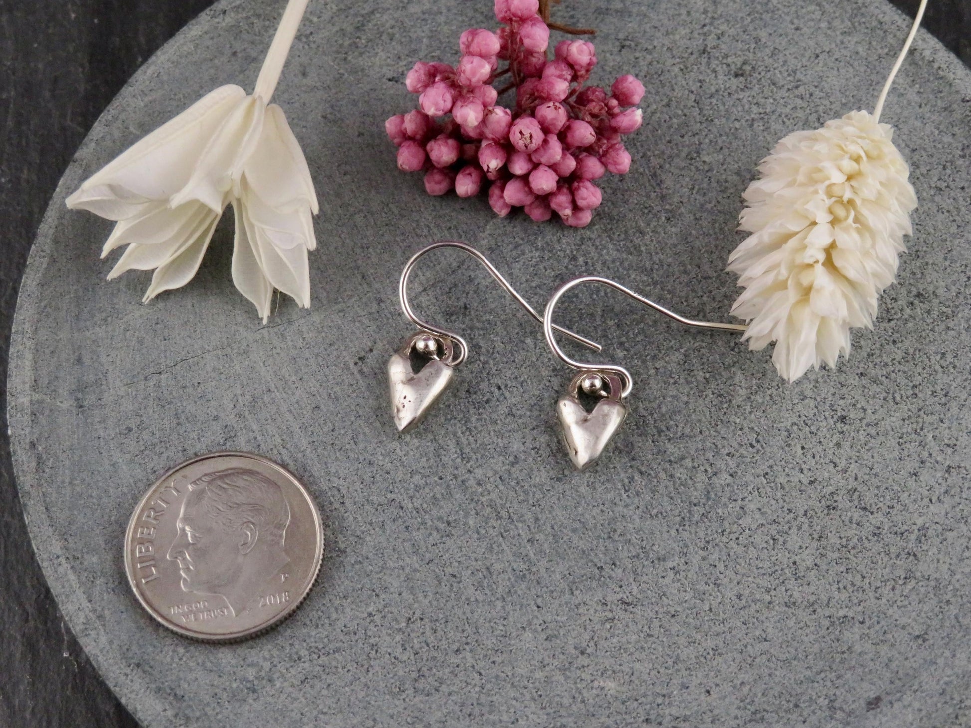 Silver Heart Earrings | Hammered Heart Earrings | Minimal Sterling Hearts | Small Heart Earrings