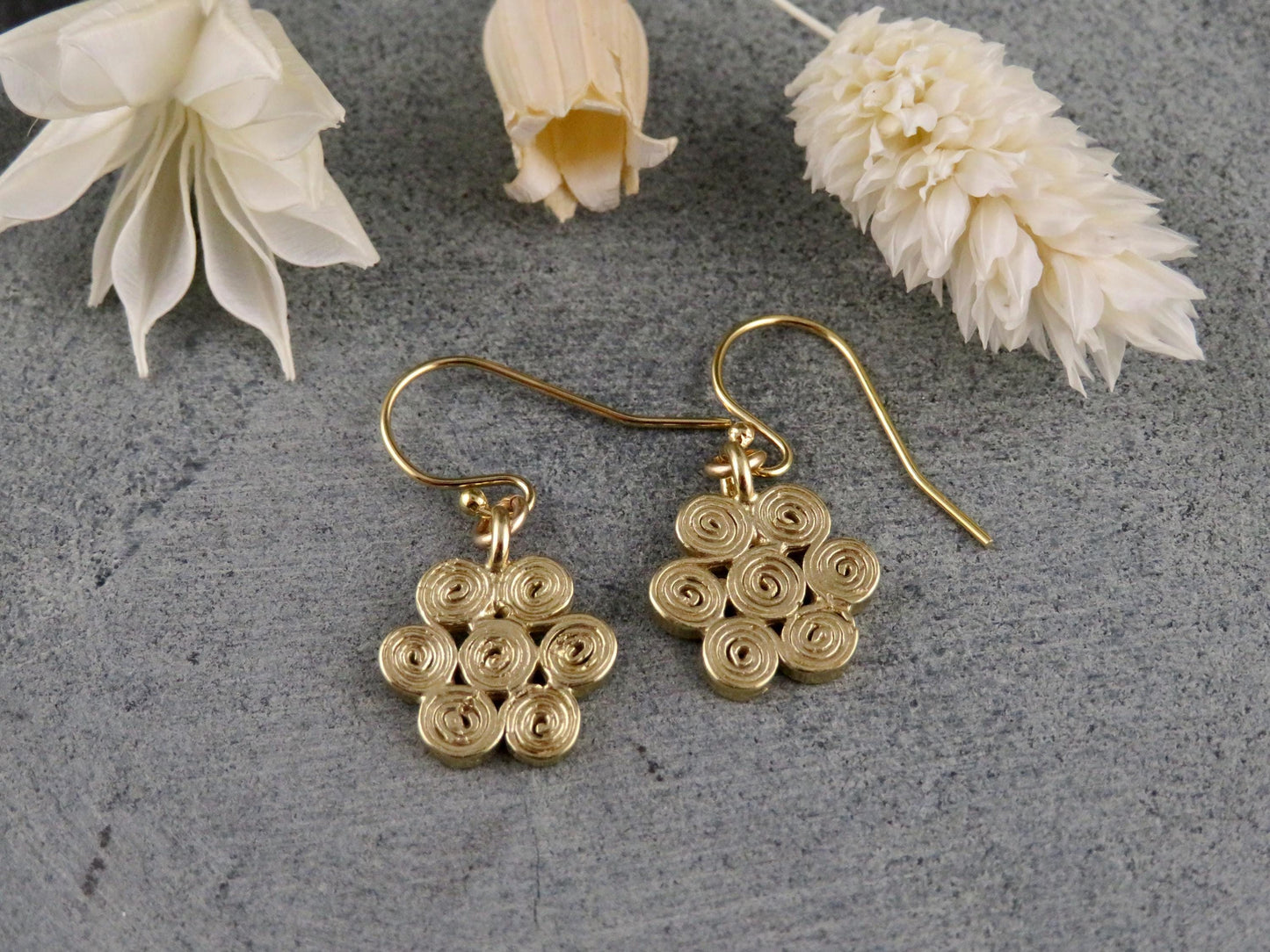Gold Flower Earrings | Spiral Flower Earrings | Spiral Flowers | Geometric Earrings Gold