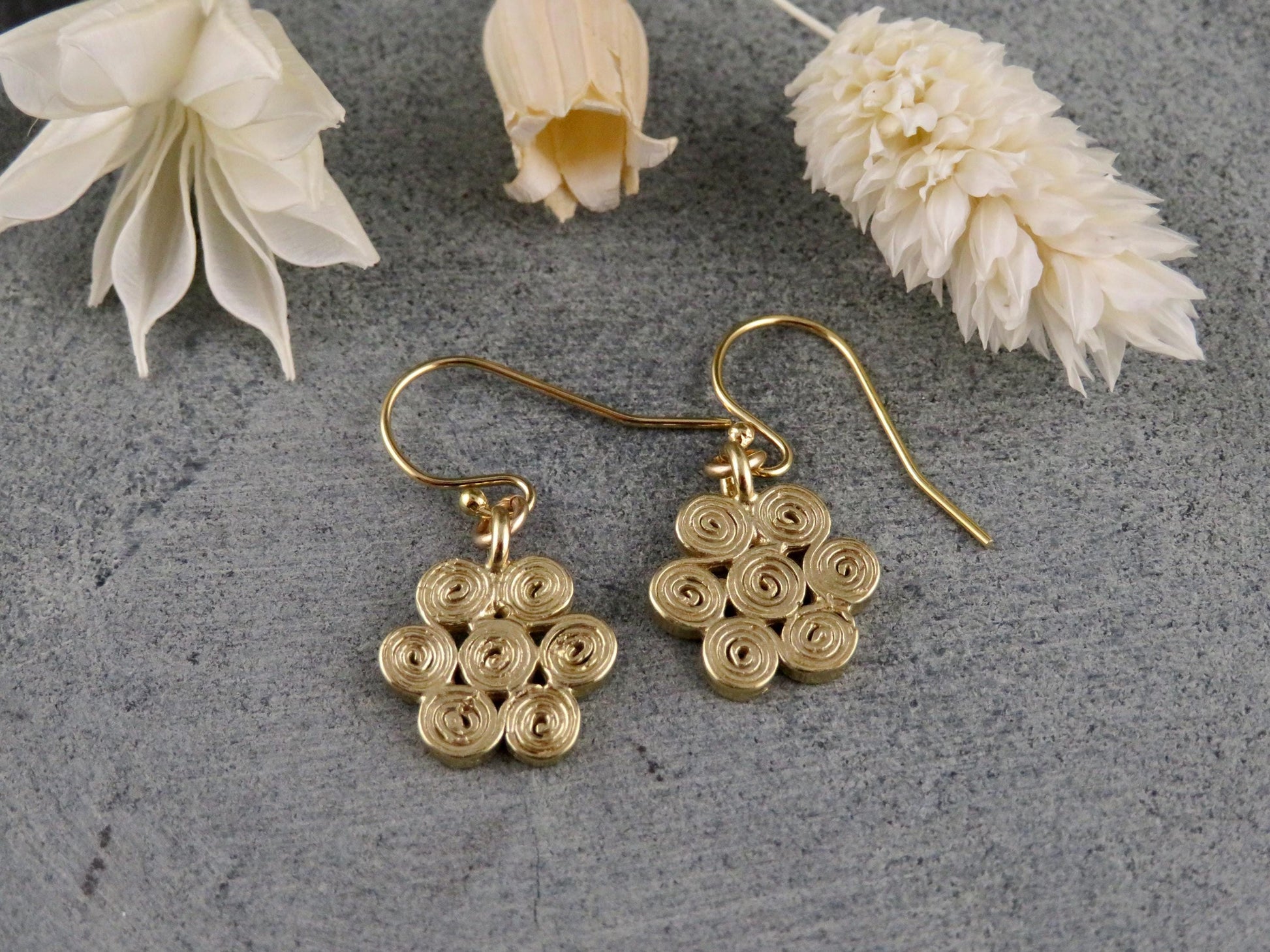 Gold Flower Earrings | Spiral Flower Earrings | Spiral Flowers | Geometric Earrings Gold