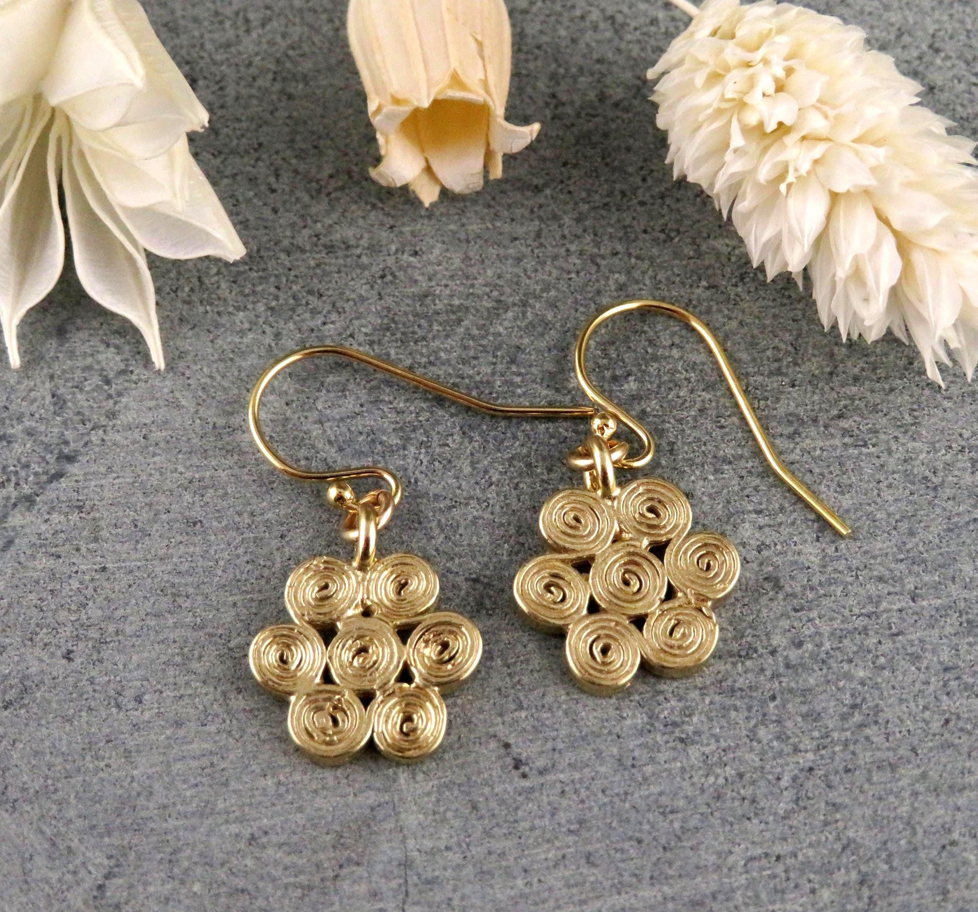 Gold Flower Earrings | Spiral Flower Earrings | Spiral Flowers | Geometric Earrings Gold