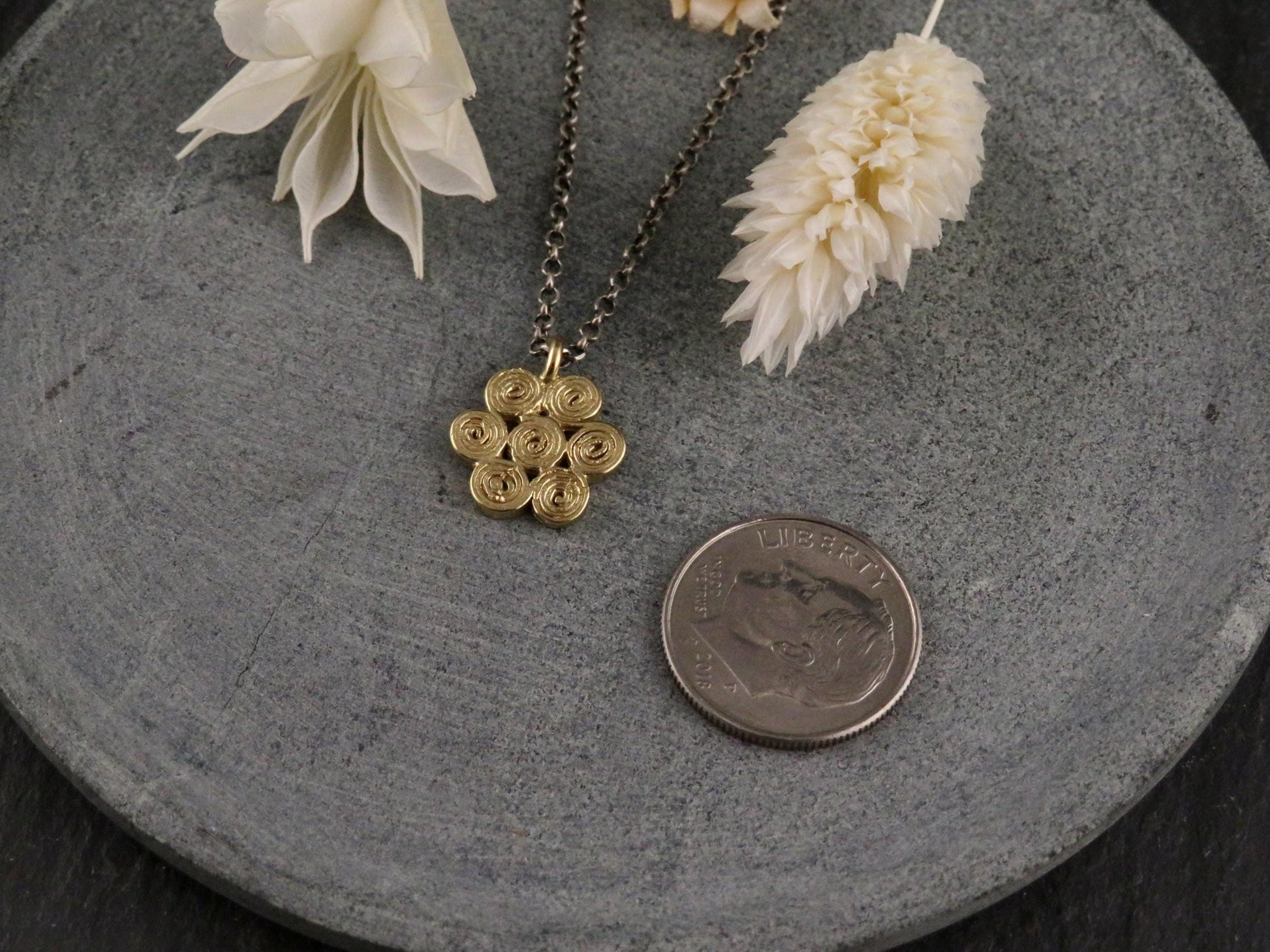 Gold Flower Necklace | Spiral Flower Necklace | Spiral Flowers | Geometric Necklace Gold