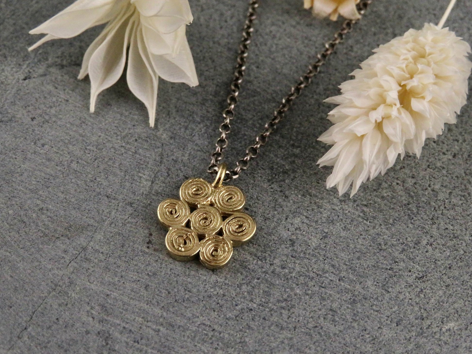 Gold Flower Necklace | Spiral Flower Necklace | Spiral Flowers | Geometric Necklace Gold