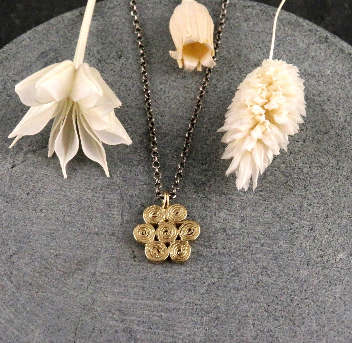 Gold Flower Necklace | Spiral Flower Necklace | Spiral Flowers | Geometric Necklace Gold
