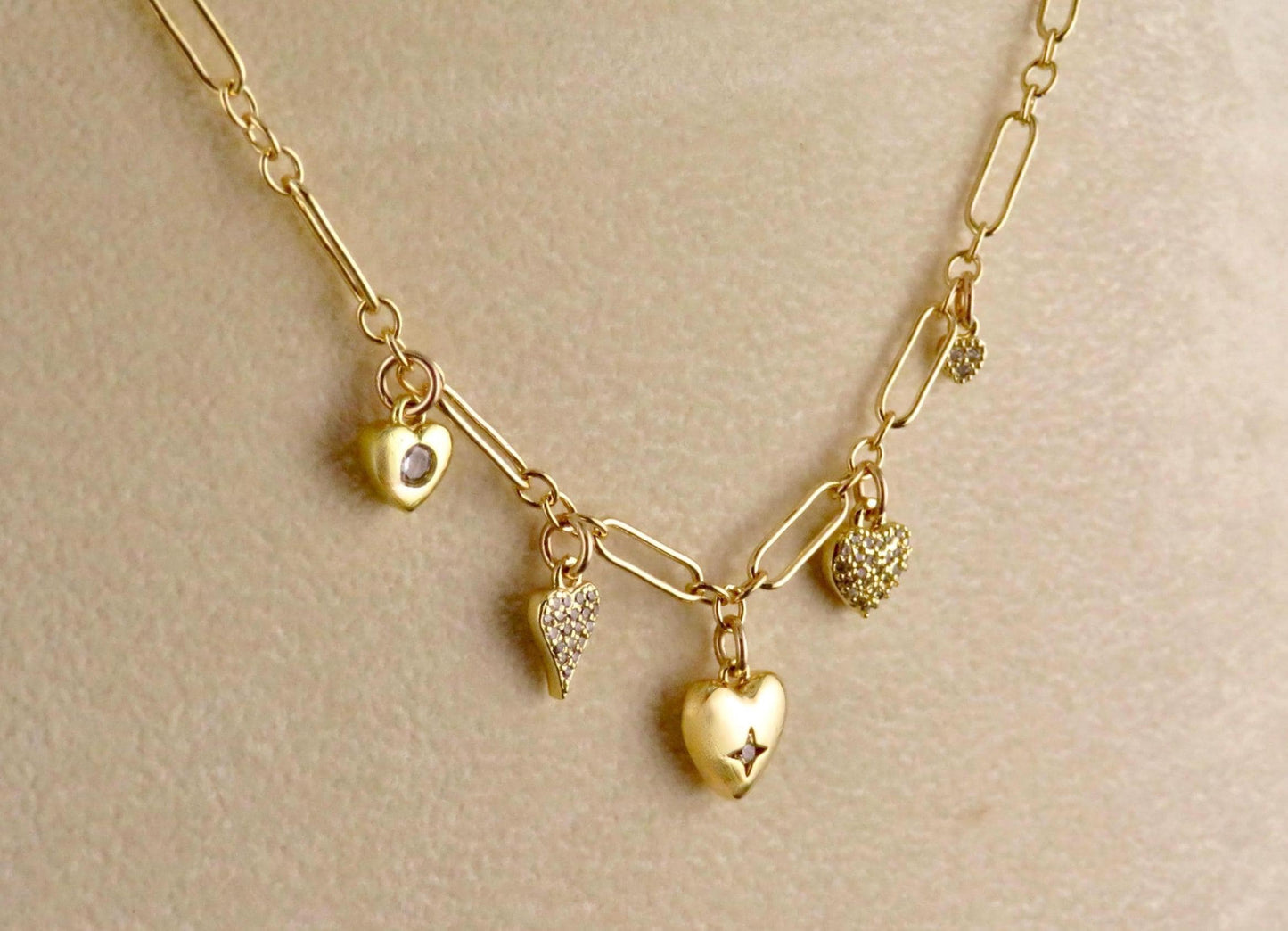 Multi Heart Necklace | Gold Sweet Heart Charm Necklace | Five Hearts Necklace | Minimal Gold Hearts | Gold CZ Hearts