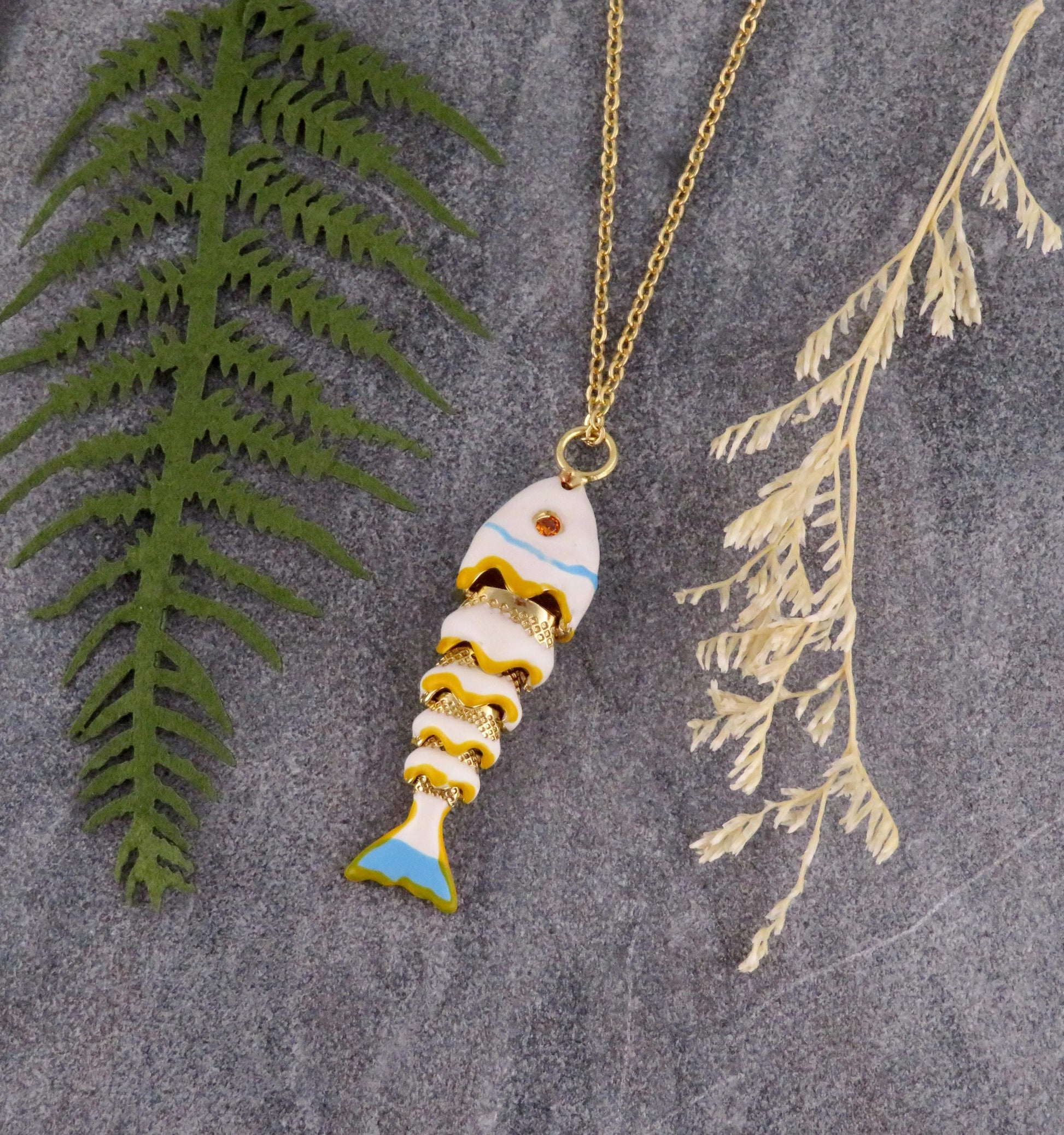 Colorful Fish Necklace | Enamel Gold Fish | Gold Articulated Fish Pendant | Sea Life Necklace