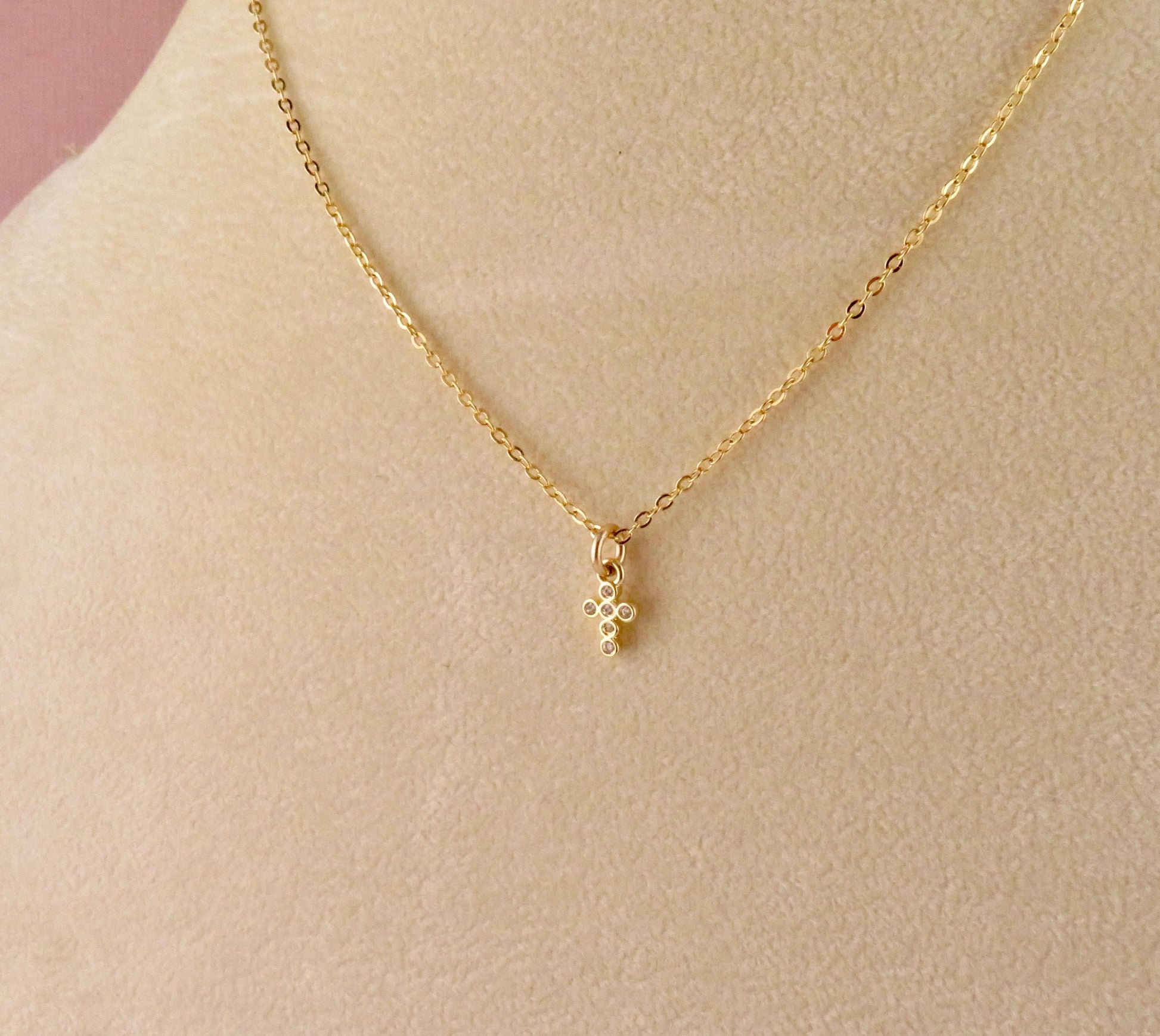 Tiny Gold Cross Necklace | Gold Filled Mini Cross | CZ Small Cross | Sweet Little Cross Pendant