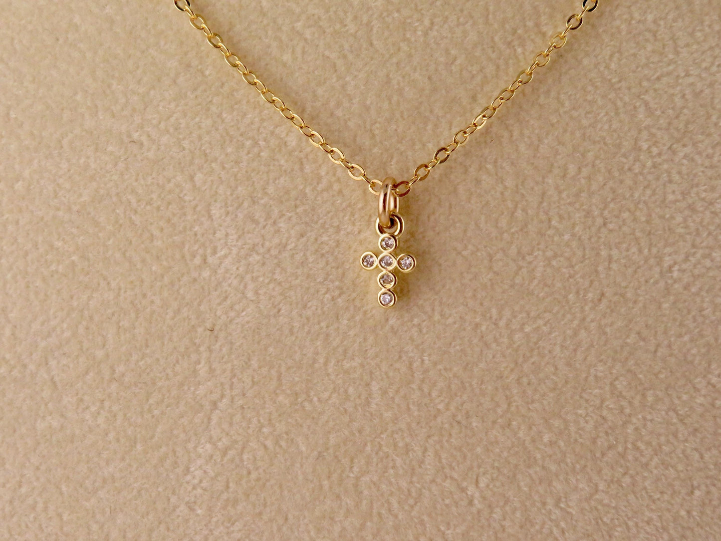 Tiny Gold Cross Necklace | Gold Filled Mini Cross | CZ Small Cross | Sweet Little Cross Pendant