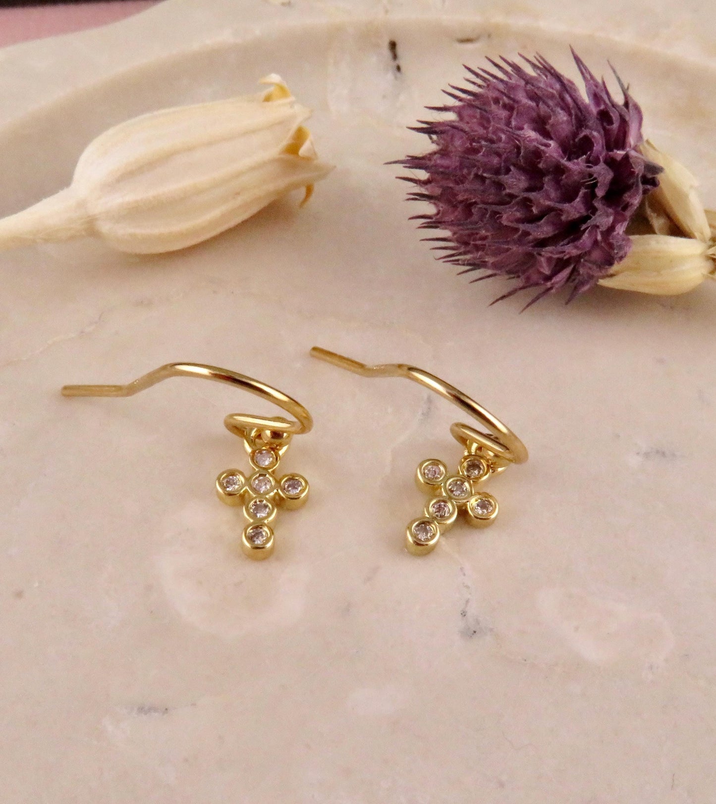 Tiny Gold Cross Earrings | Gold Filled Mini Cross Earrings | CZ Small Cross | Sweet Little Crosses