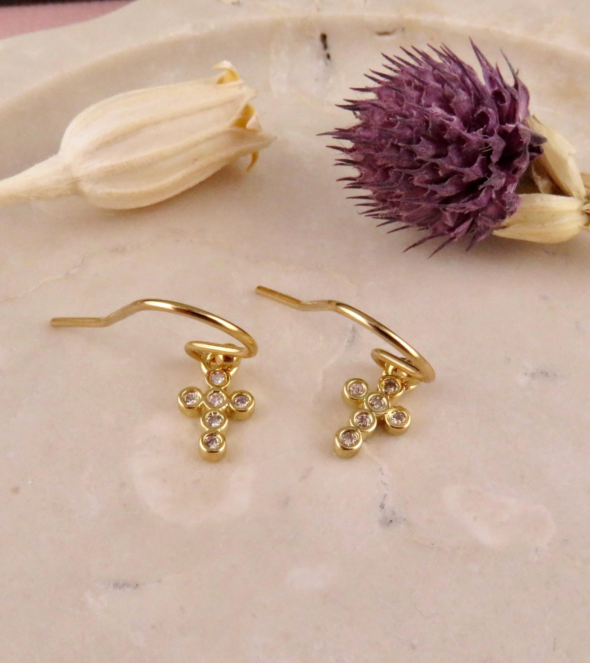 Tiny Gold Cross Earrings | Gold Filled Mini Cross Earrings | CZ Small Cross | Sweet Little Crosses