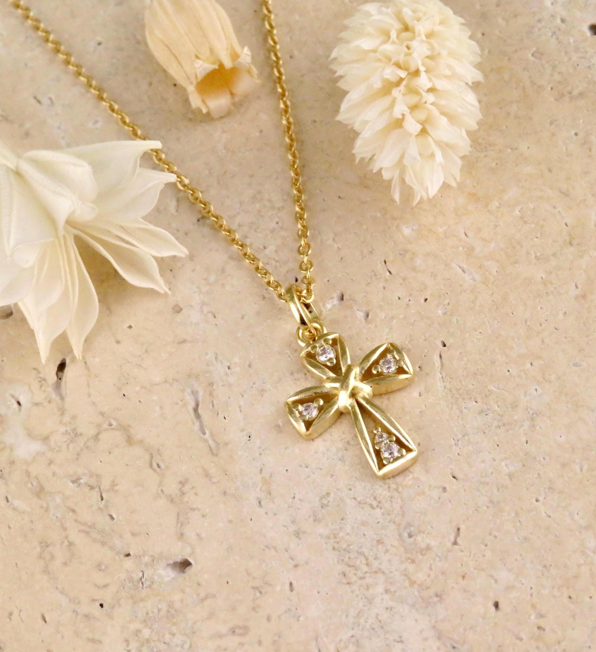 Gold Cross Necklace | Gold Filled Medallion | Open Cross | Fancy Gold Cross Pendant | CZ Cross Charm