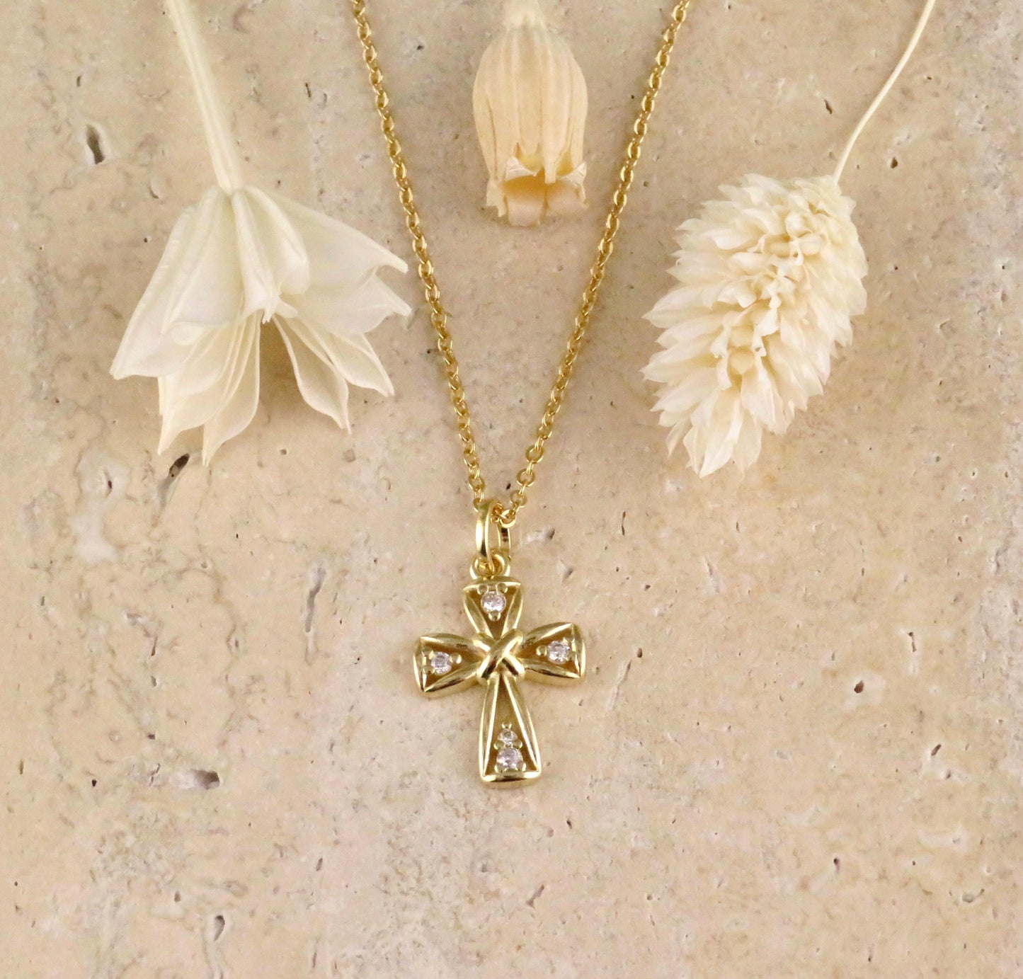 Gold Cross Necklace | Gold Filled Medallion | Open Cross | Fancy Gold Cross Pendant | CZ Cross Charm