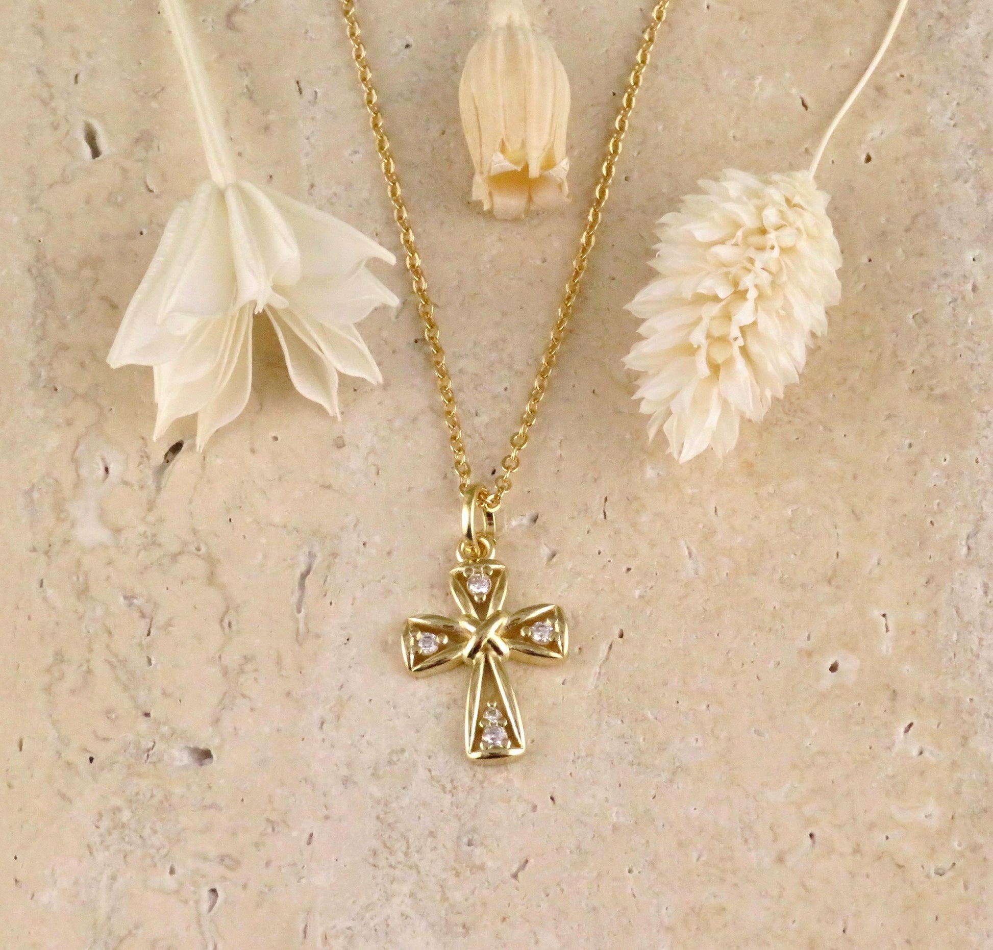 Gold Cross Necklace | Gold Filled Medallion | Open Cross | Fancy Gold Cross Pendant | CZ Cross Charm