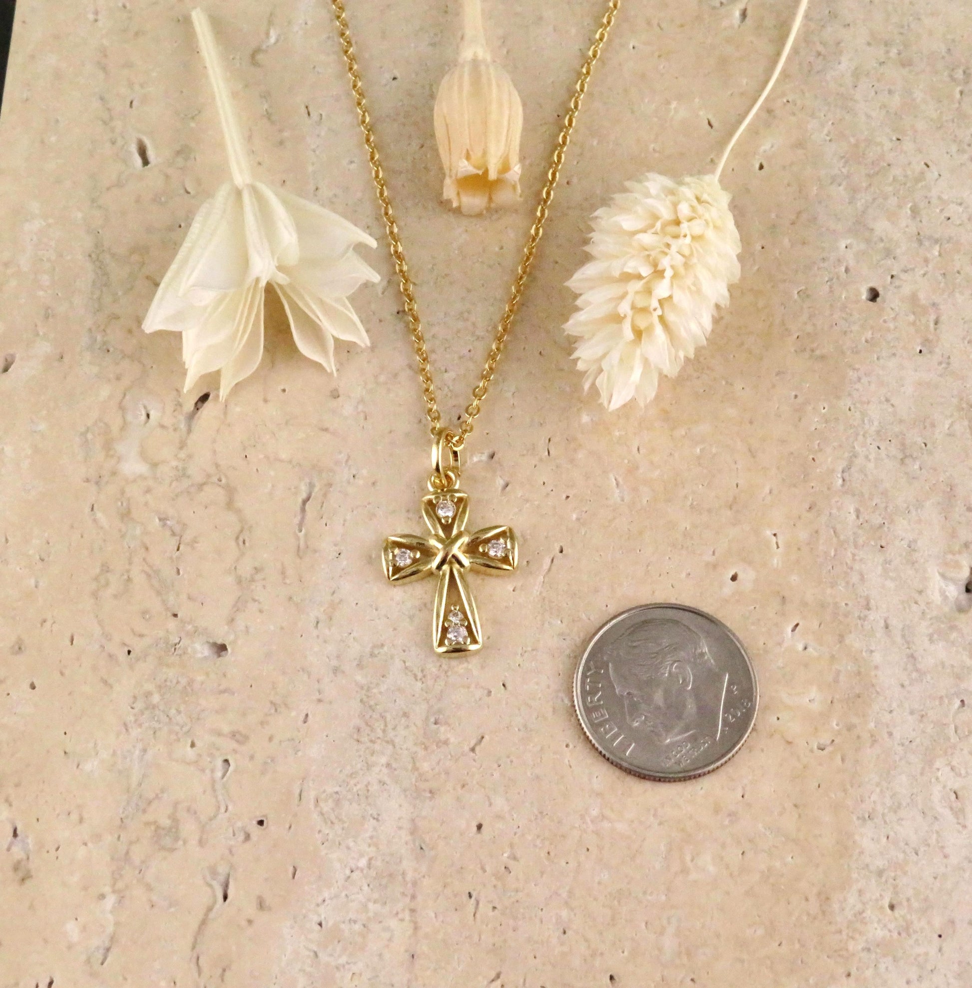 Gold Cross Necklace | Gold Filled Medallion | Open Cross | Fancy Gold Cross Pendant | CZ Cross Charm