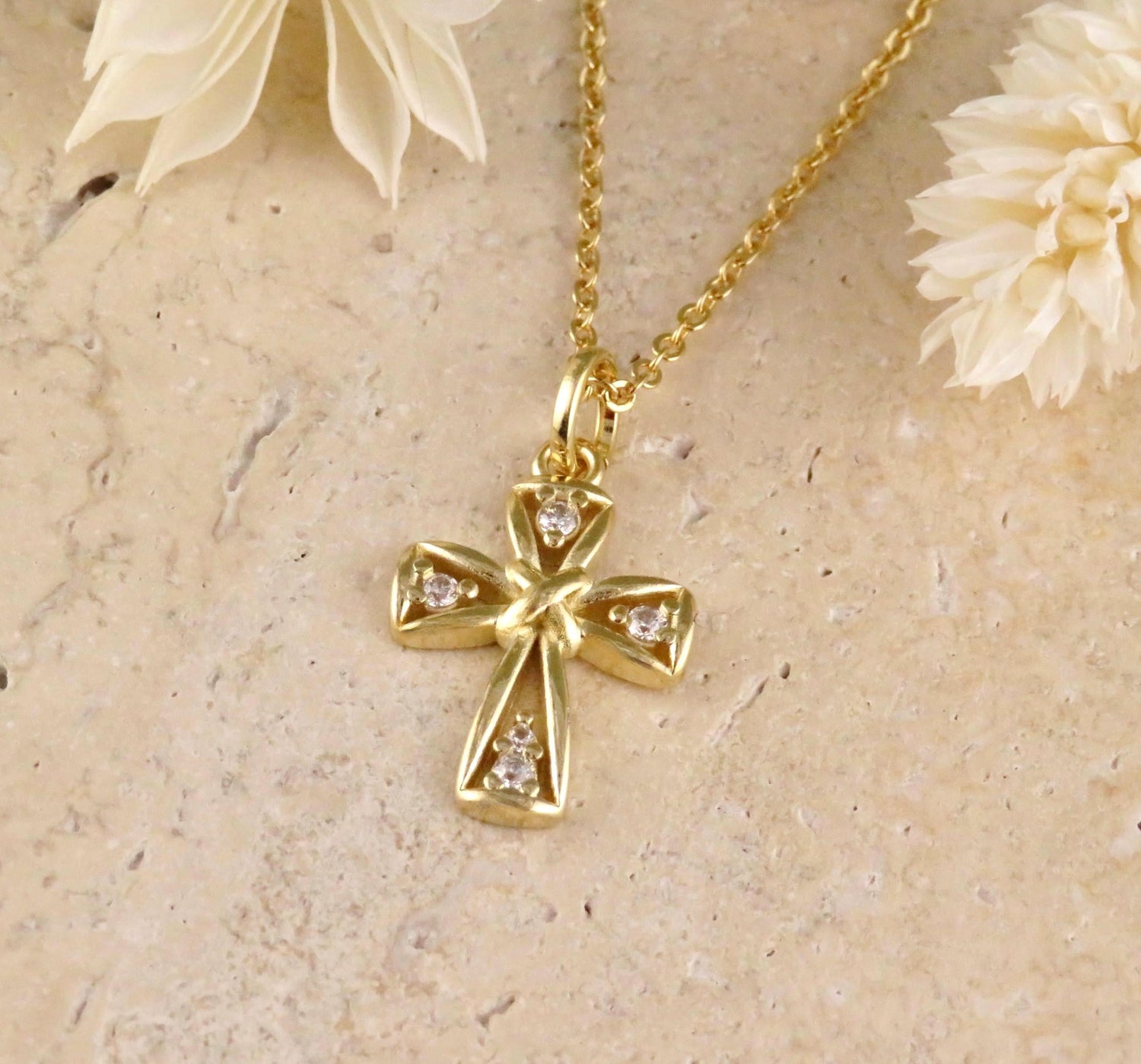 Gold Cross Necklace | Gold Filled Medallion | Open Cross | Fancy Gold Cross Pendant | CZ Cross Charm
