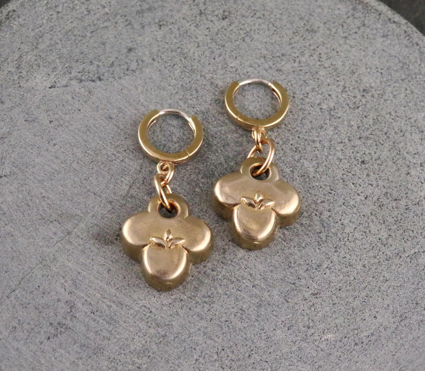 Gold Natural Earrings | Bronze Floral Hoops | Gold Rustic Hoops | Gold Clover Earrings | Organic Hoops | Quatrefoil Charms