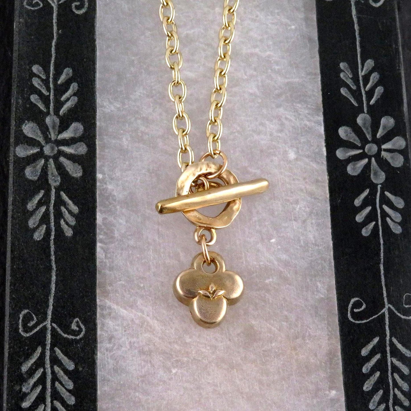 Gold Natural Necklace | Bronze Floral Pendant | Gold Rustic Charm | Gold Clover Necklace | Organic Gold | Quatrefoil Gold Pendant