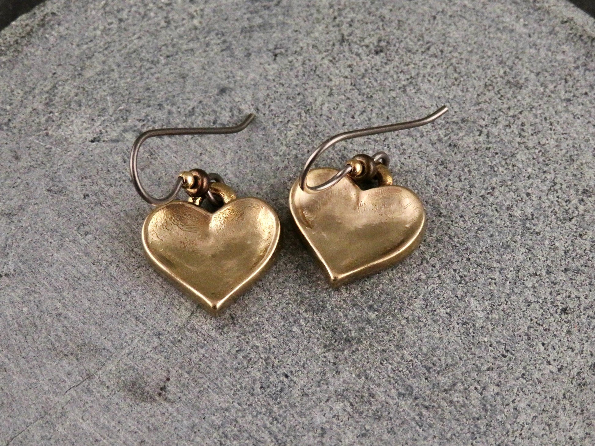 Gold Heart Necklace | Hammered Heart Pendant | Unique Gold Heart Necklace | Front Toggle Heart Necklace | Bronze Heart Charm