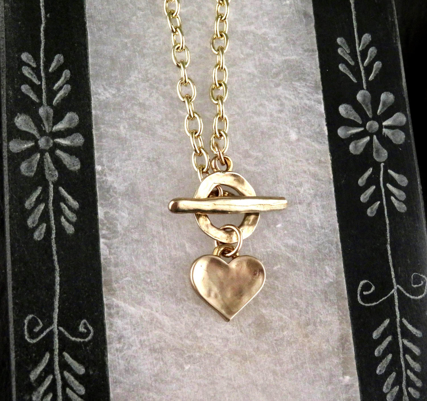 Gold Heart Necklace | Hammered Heart Pendant | Unique Gold Heart Necklace | Front Toggle Heart Necklace | Bronze Heart Charm