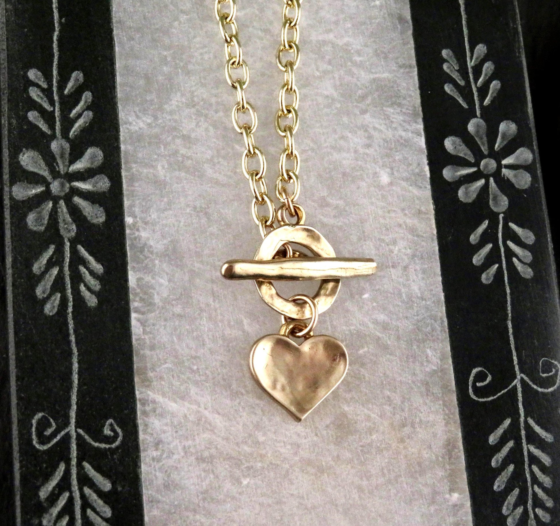 Gold Heart Necklace | Hammered Heart Pendant | Unique Gold Heart Necklace | Front Toggle Heart Necklace | Bronze Heart Charm
