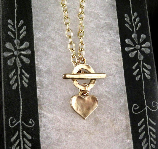 Gold Heart Necklace | Hammered Heart Pendant | Unique Gold Heart Necklace | Front Toggle Heart Necklace | Bronze Heart Charm