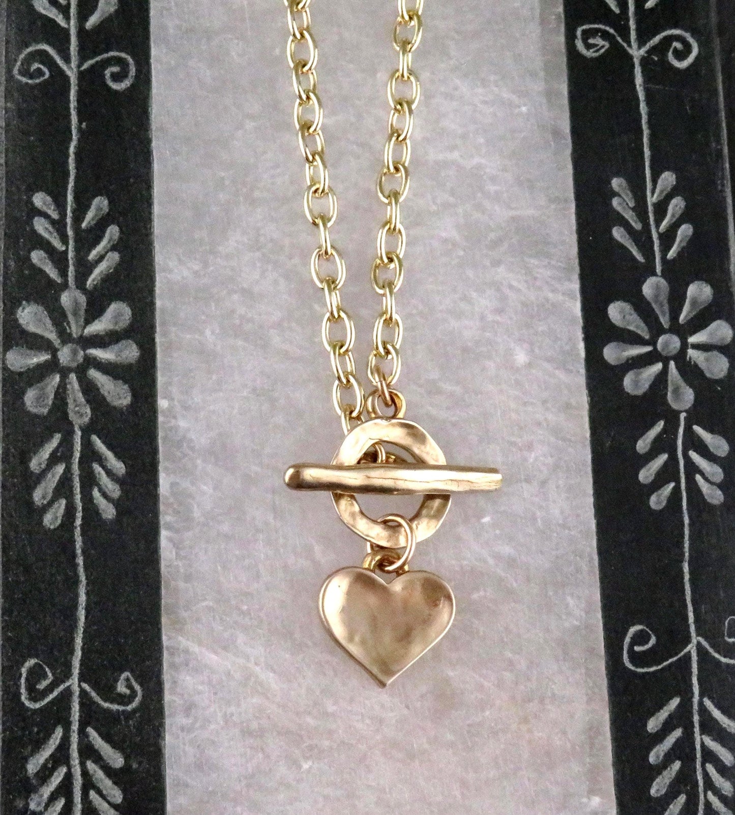 Gold Heart Necklace | Hammered Heart Pendant | Unique Gold Heart Necklace | Front Toggle Heart Necklace | Bronze Heart Charm