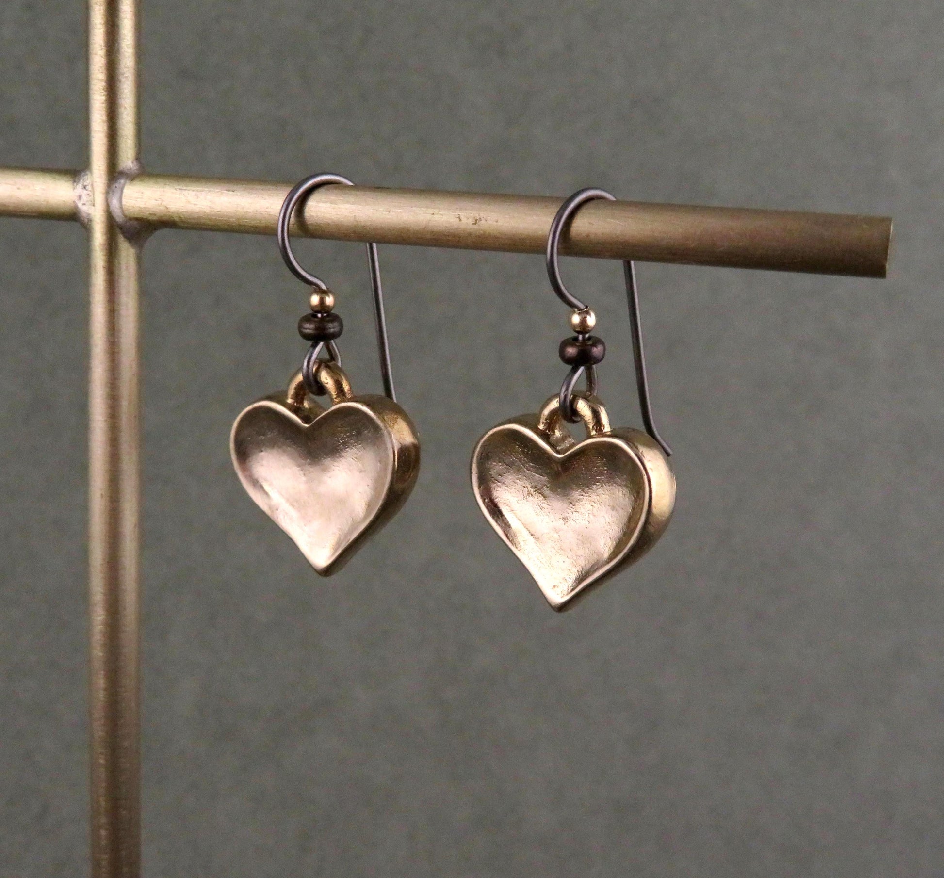 Gold Heart Earrings | Hammered Hearts | Unique Gold Hearts | Bronze Heart Charms