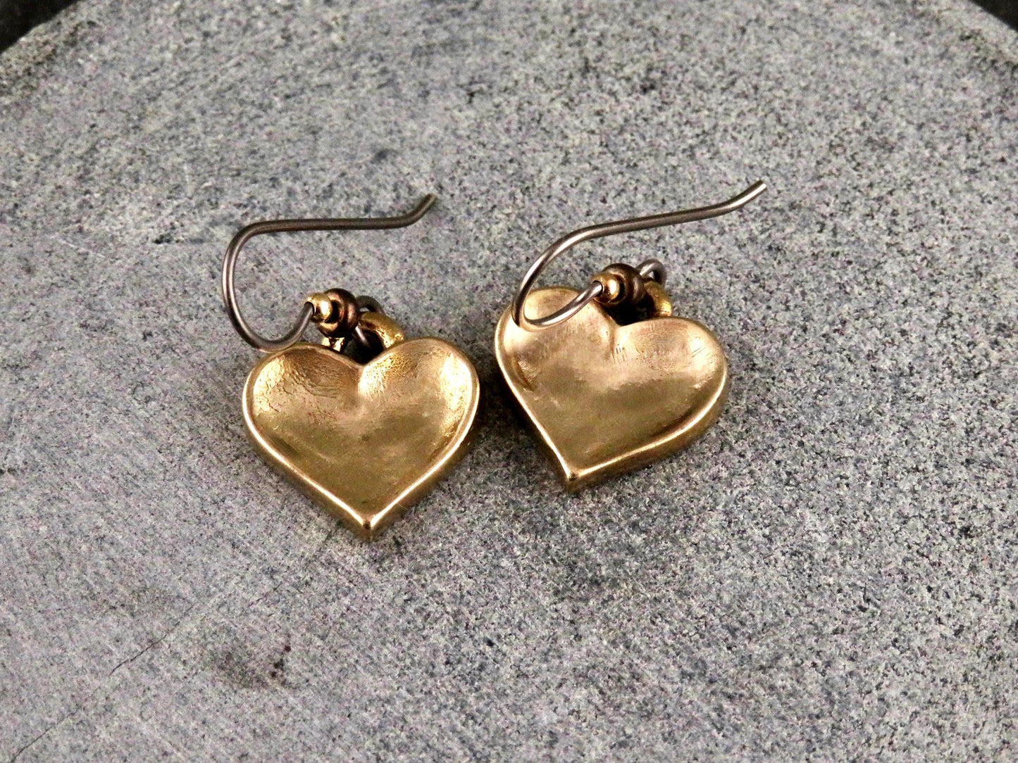 Gold Heart Earrings | Hammered Hearts | Unique Gold Hearts | Bronze Heart Charms