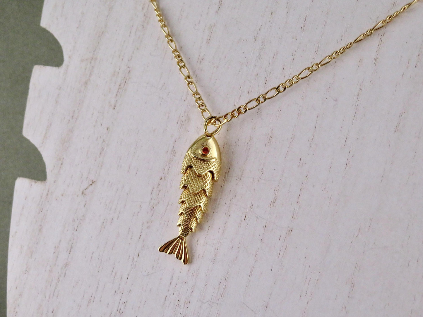 Gold Fish Necklace | Articulated Fish Pendant | Sea Life Necklace | Gold Fish Charm